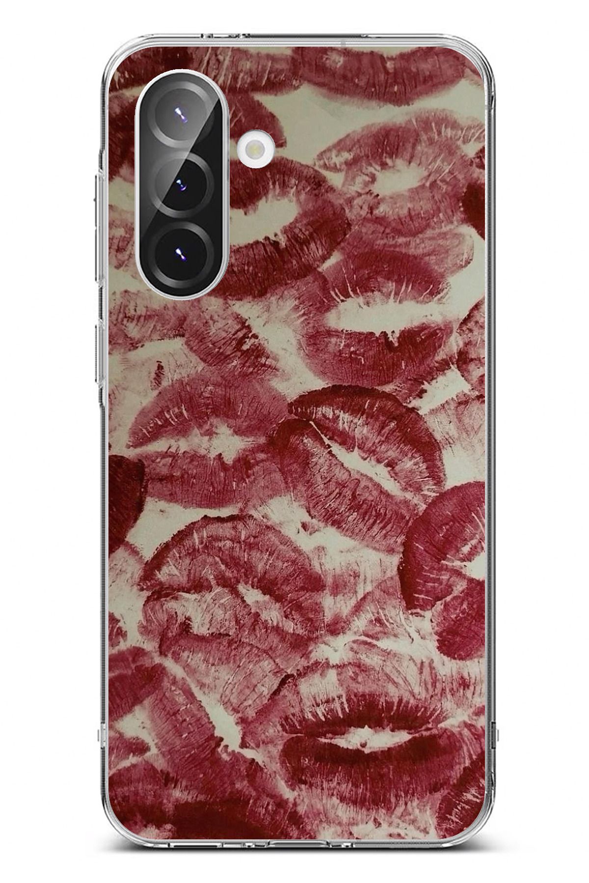 TechTree Galaxy A36 Uyumlu Kırmızı Rujlu Öpücük Tasarımlı Şeffaf Silikon Kılıf