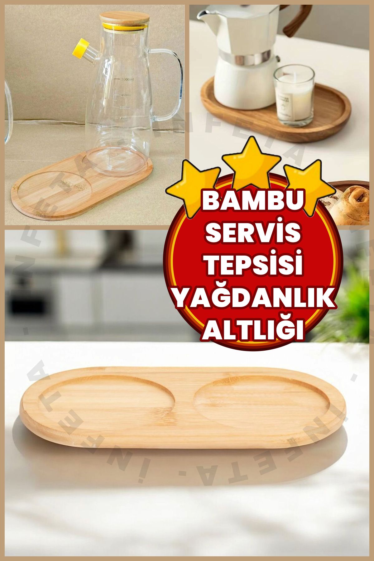 İnfeta 1 Adet Bambu 2 Bölmeli Yağdanlık Altlığı Oval Sunum Ve Servis Tepsisi - Ahşap Tepsi