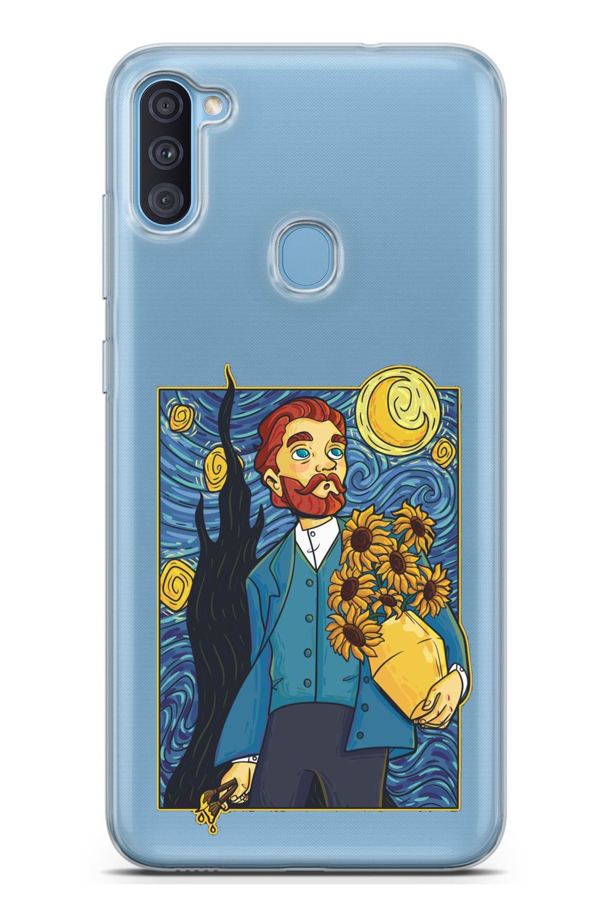 TechTree Galaxy A11 - M11 Uyumlu Van Gogh Portre Tasarımlı Şeffaf Silikon Kılıf