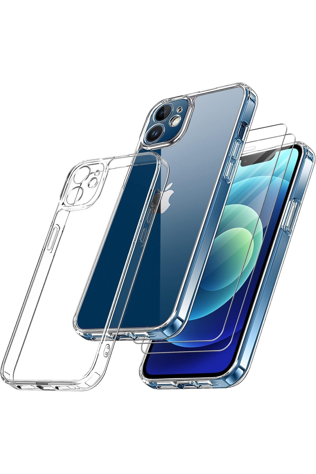 Rivor Apple iPhone 12 Mini Uyumlu Kılıf Kamera Çıkıntılı Şeffaf İnce Silikon Kapak + 9H Ekran Koruyucu Set