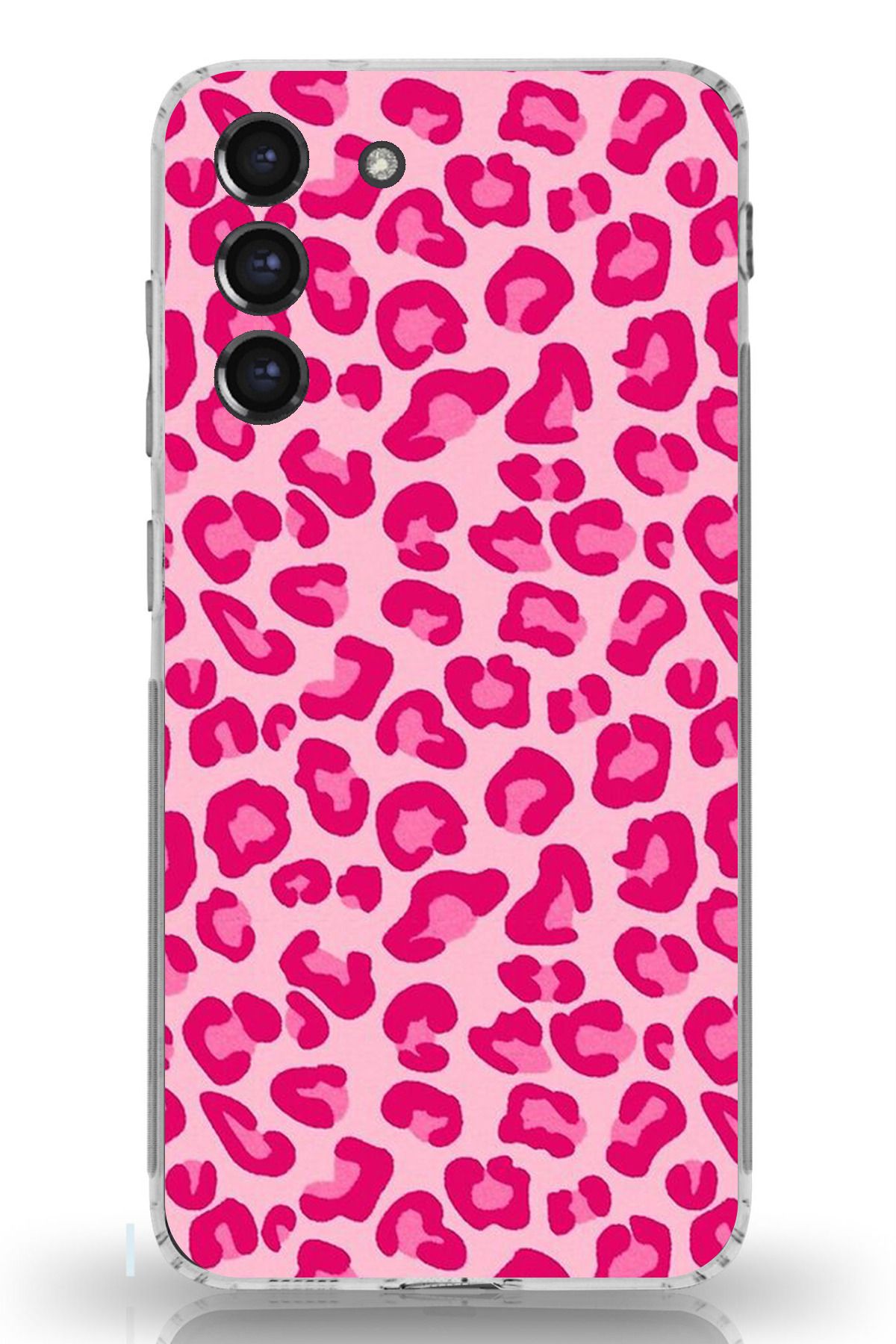 TechTree Galaxy S21 FE Uyumlu Pembe Leopar Tasarımlı Şeffaf Silikon Kılıf