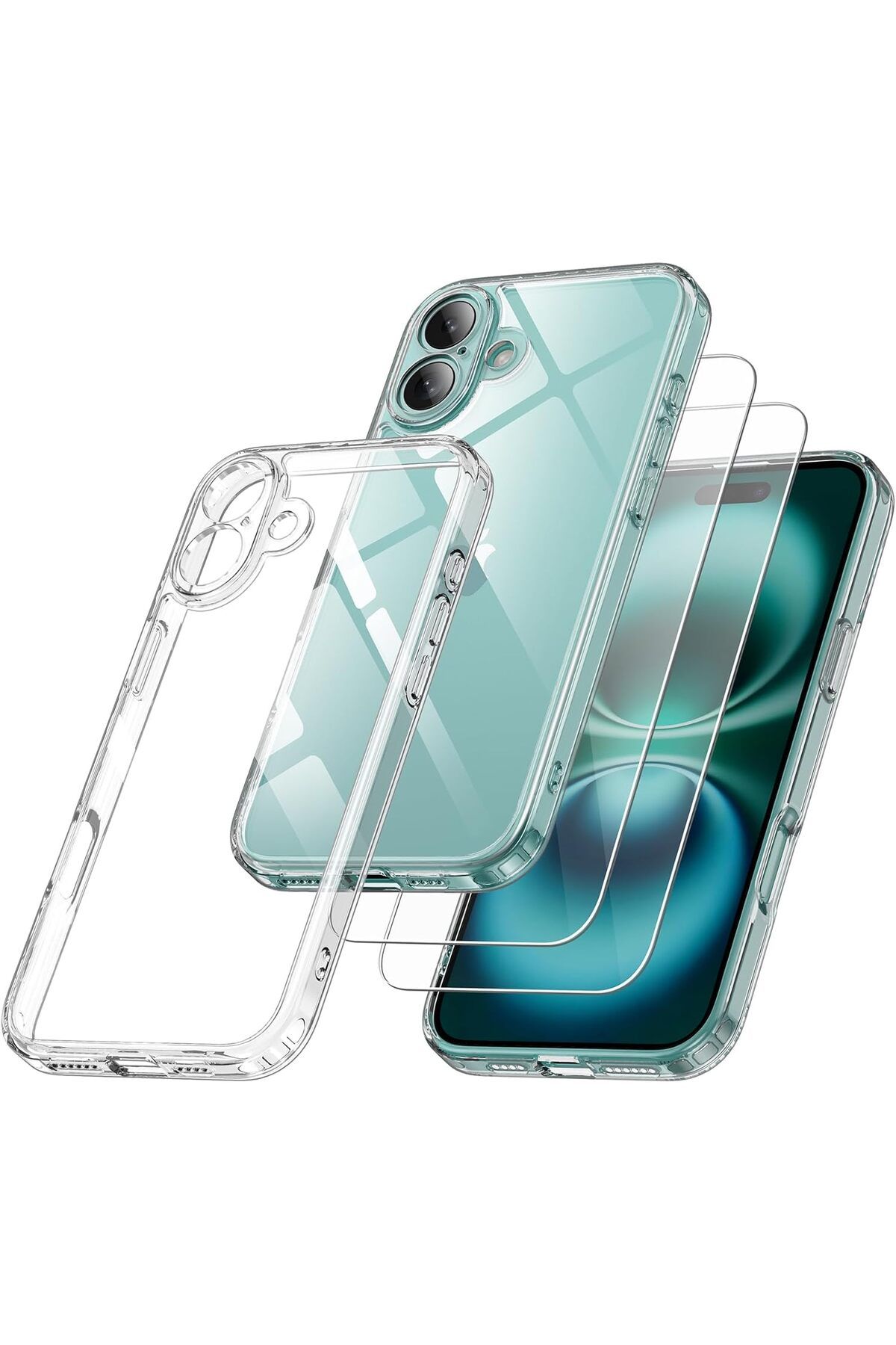 Rivor Apple iPhone 16 Plus Uyumlu Kılıf Kamera Çıkıntılı Şeffaf İnce Silikon Kapak + 9H Ekran Koruyucu Set