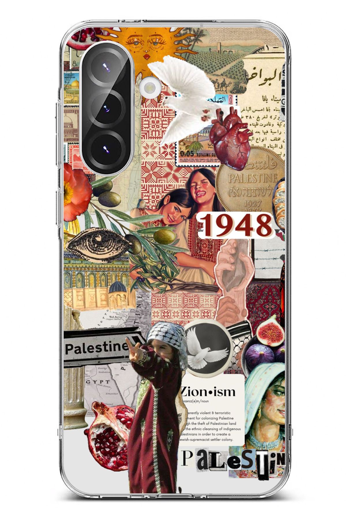 TechTree Galaxy A56 Uyumlu 1948 Filistin Kolaj Tasarımlı Şeffaf Silikon Kılıf
