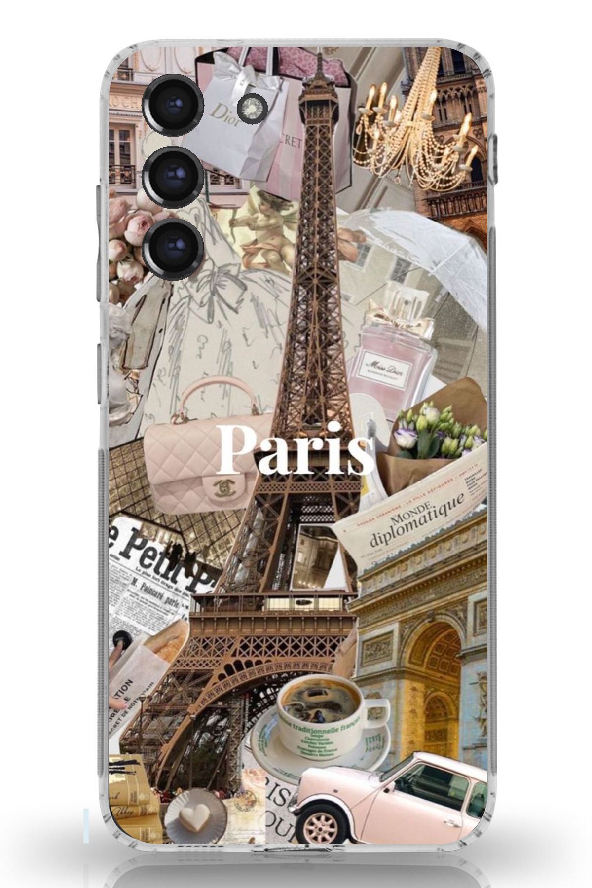TechTree Galaxy S21 FE Uyumlu Paris Kolaj Şeffaf Silikon Kılıf