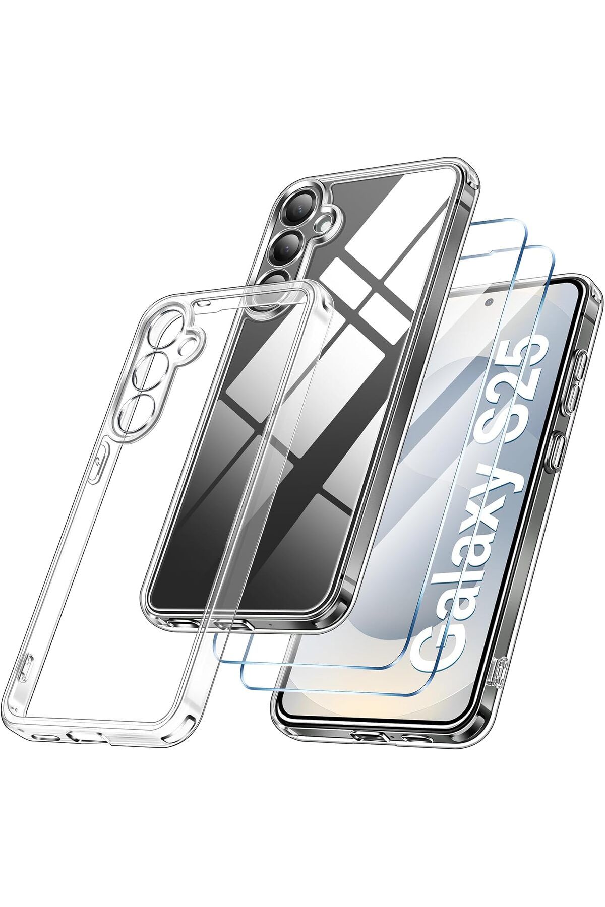 Rivor Samsung Galaxy S25 Uyumlu Kılıf Kamera Çıkıntılı Şeffaf İnce Silikon Kapak + 9H Ekran Koruyucu Set