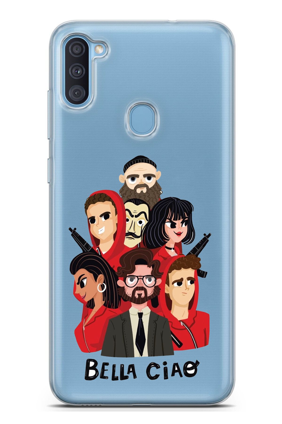 TechTree Galaxy A11 - M11 Uyumlu Bella Ciao Tasarımlı Şeffaf Silikon Kılıf
