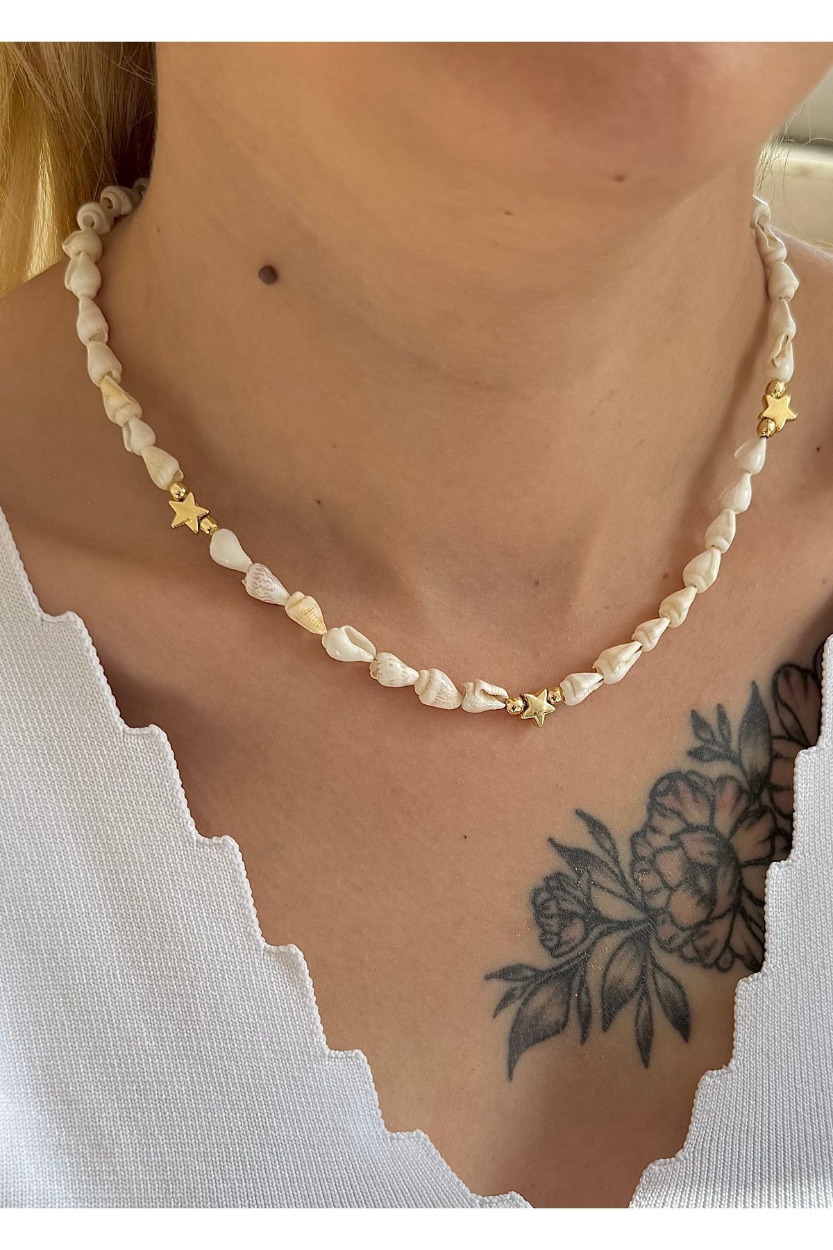takıtarzım Yıldız fügrlü kabuk gold kadın kolye