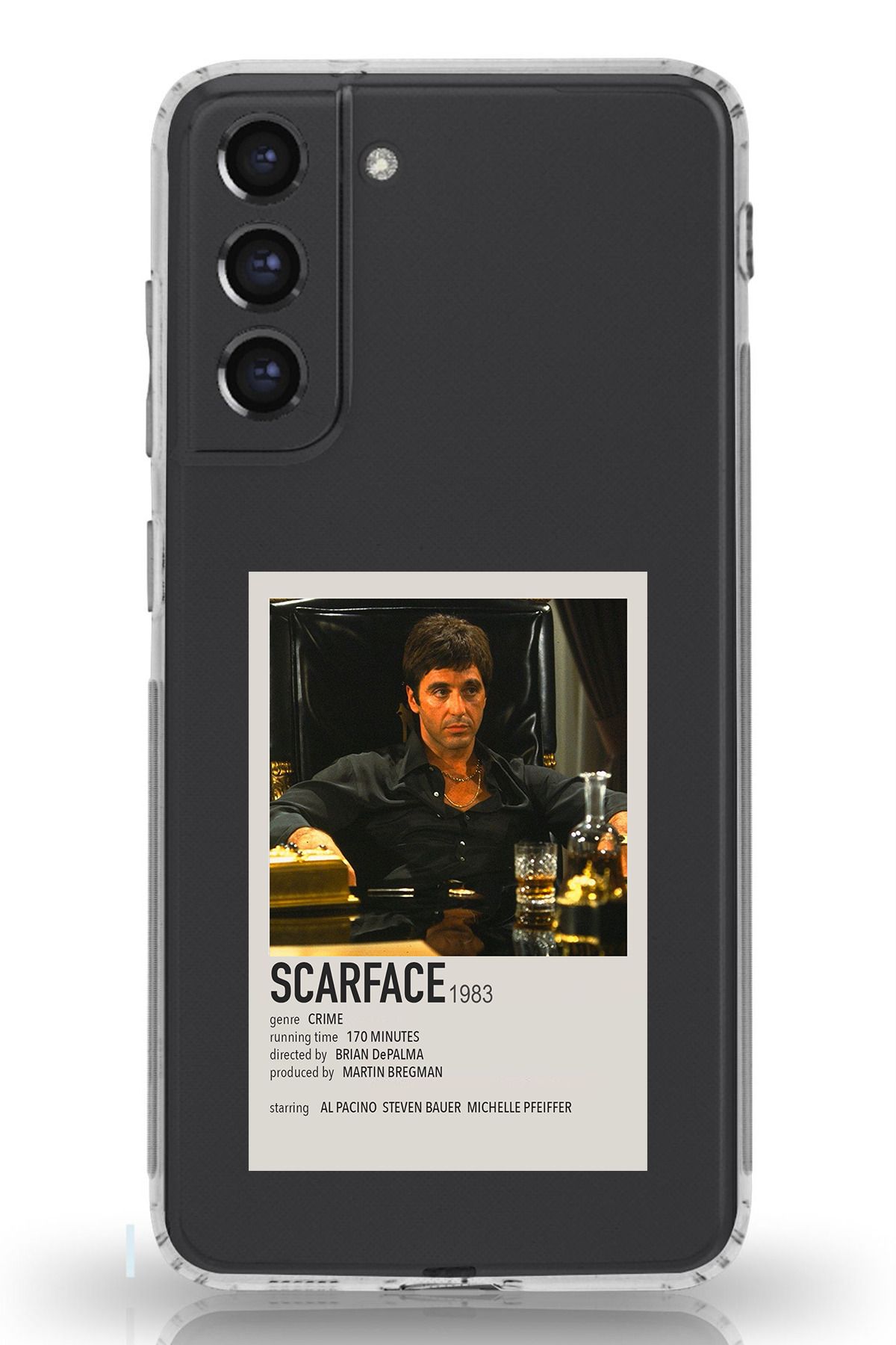 TechTree Galaxy S21 FE Uyumlu Scarface Mini Poster Tasarımlı Şeffaf Silikon Kılıf