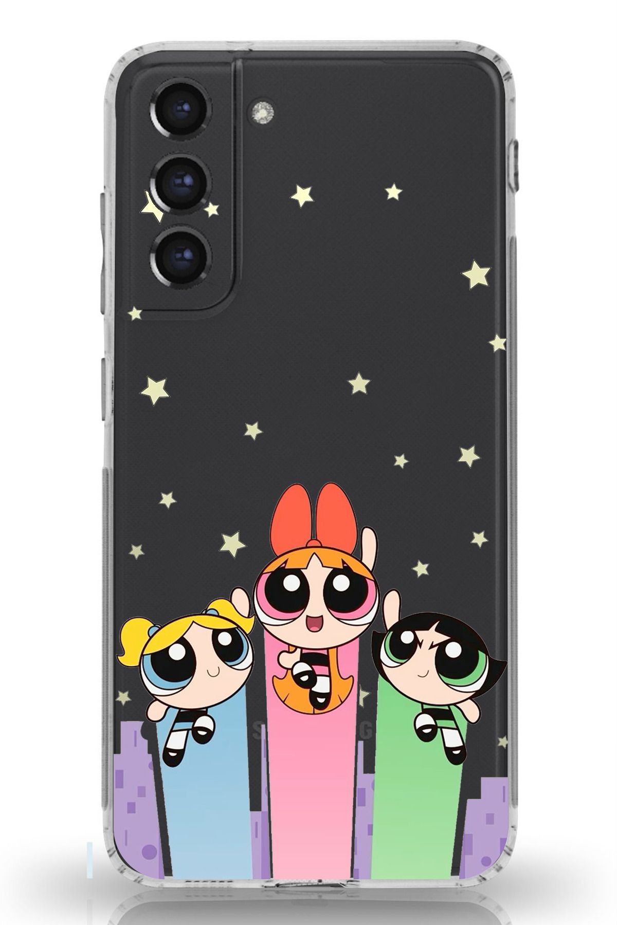 TechTree Galaxy S21 FE Uyumlu Powerpuff Girls Tasarımlı Şeffaf Silikon Kılıf