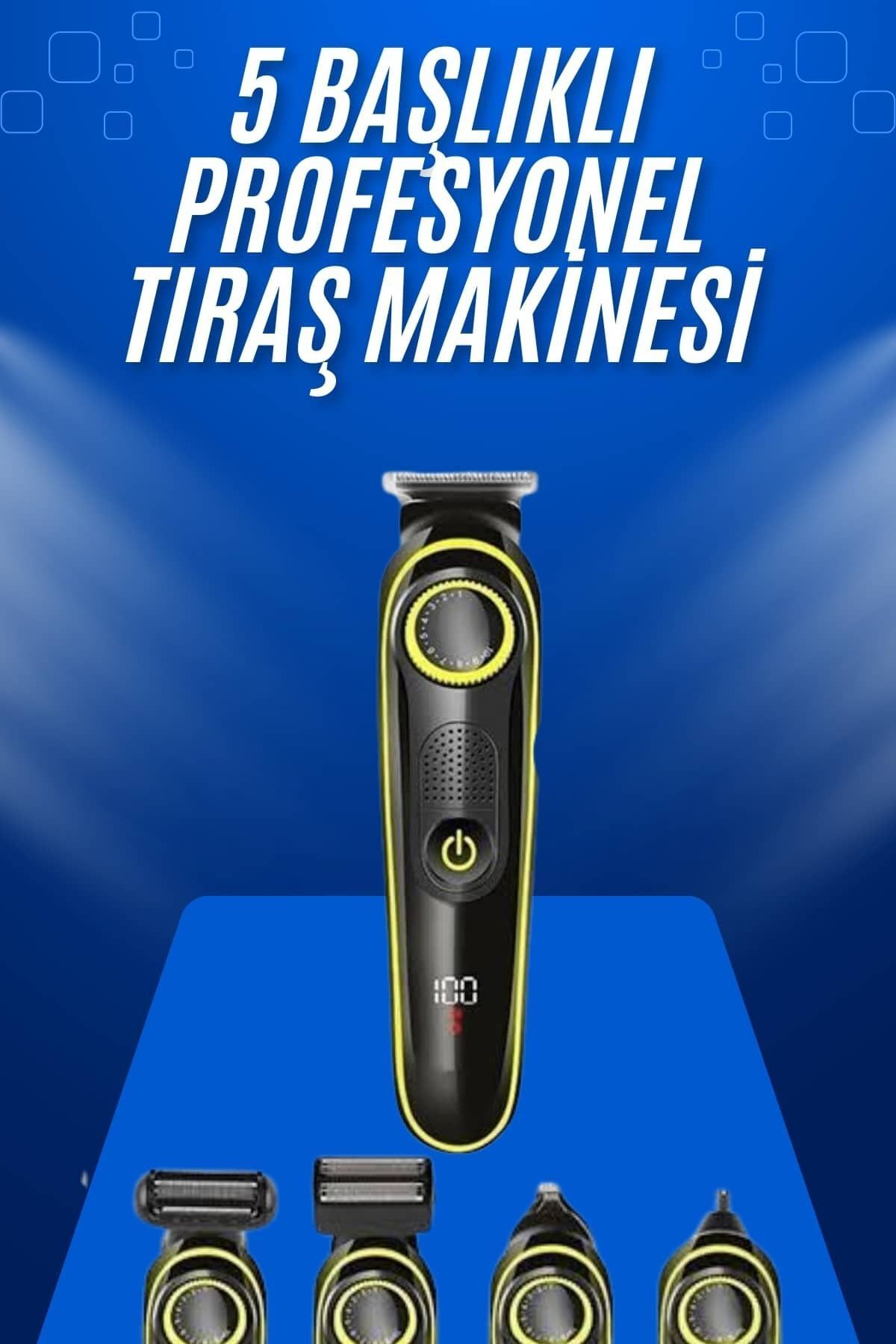 teknotrust Çok Fonksiyonlu 5 Başlıklı Şarjlı Tıraş Makinesi - Saç, Sakal ve Burun Tıraşı İçin Kablosuz Kullanı