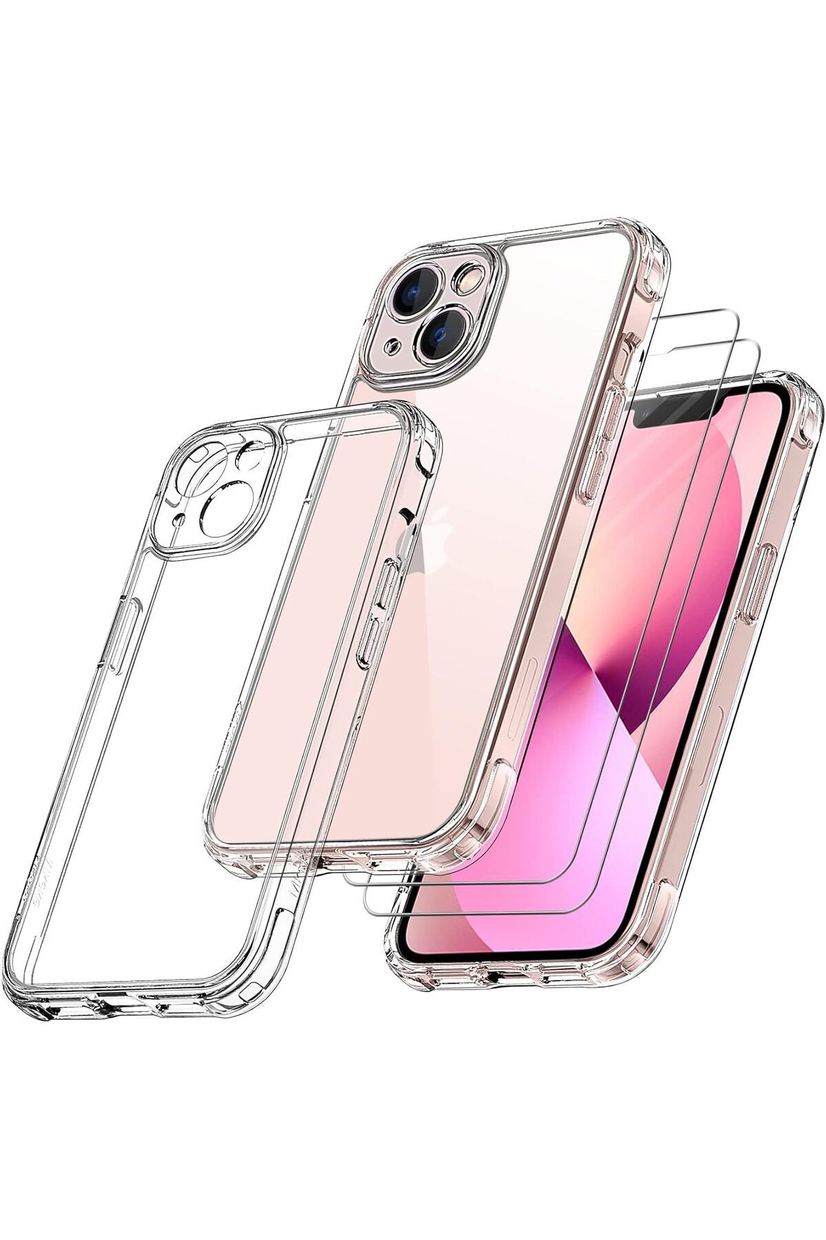 Rivor Apple iPhone 13 Mini Uyumlu Kılıf Kamera Çıkıntılı Şeffaf İnce Silikon Kapak + 9H Ekran Koruyucu Set