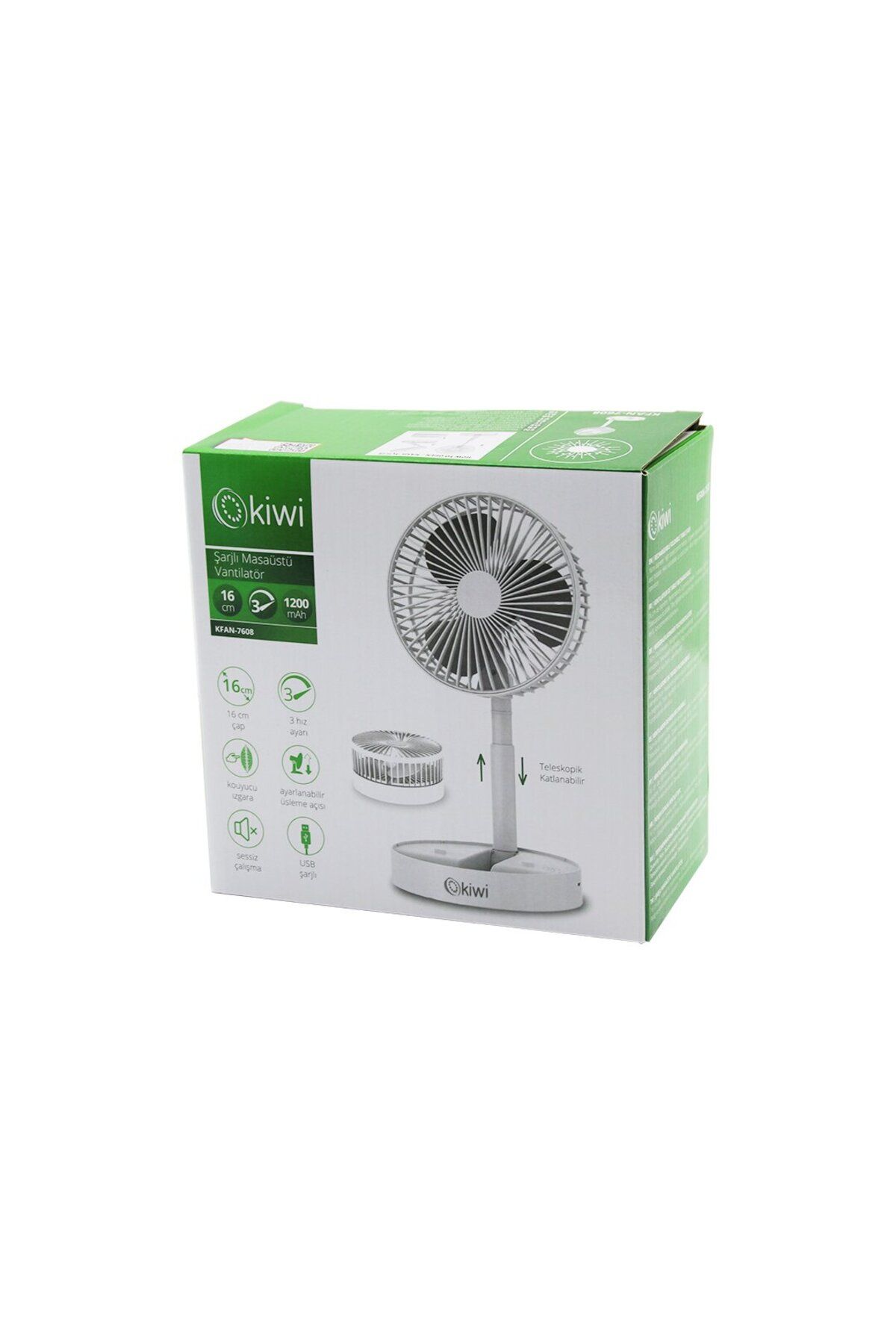 Light up KİWİ KFAN-7608 MASA ÜSTÜ VANTİLATÖR USB ŞARJLI16CM - 4.5WUZA-KISA- AÇILI AKROBAT KOLLUTELEF