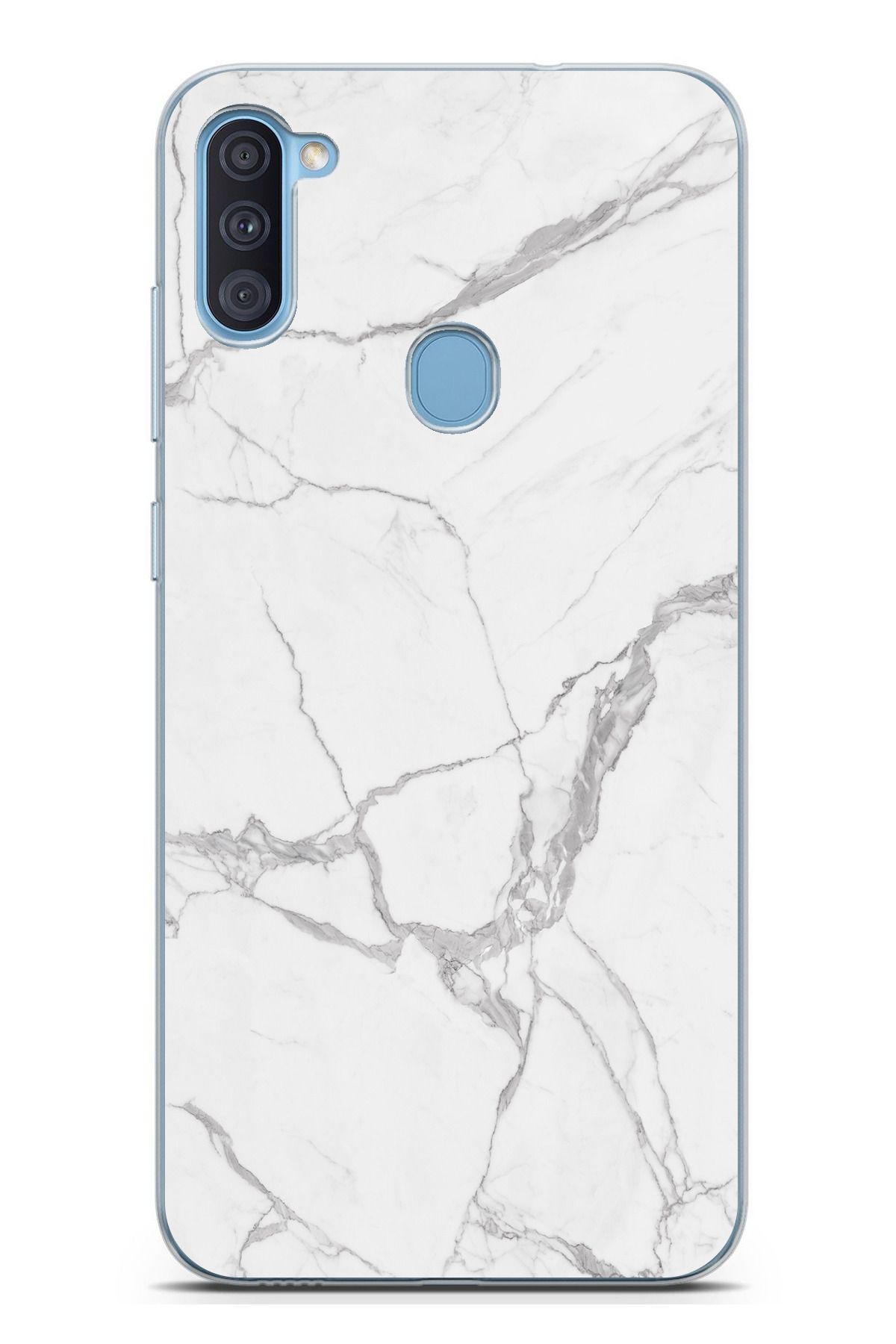 TechTree Galaxy A11 - M11 Uyumlu Gri Mermer Şeffaf Silikon Kılıf