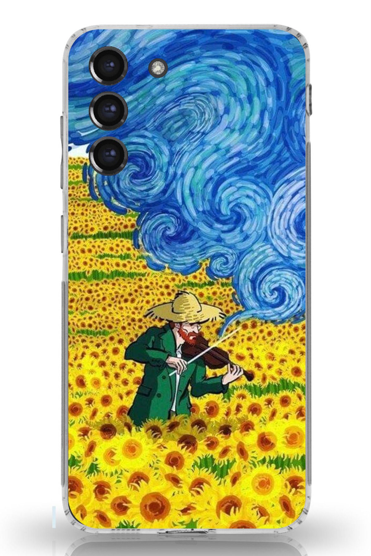 TechTree Galaxy S21 FE Uyumlu Van Gogh Keman Şeffaf Silikon Kılıf