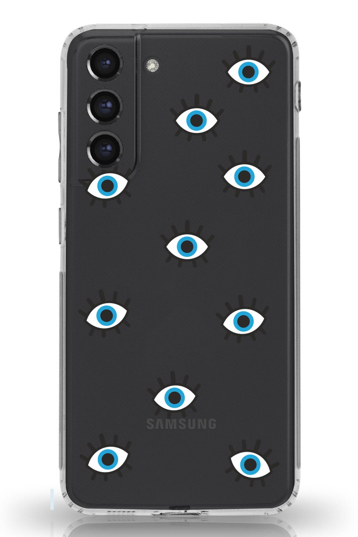 TechTree Galaxy S21 FE Uyumlu Nazar Gözler Tasarımlı Şeffaf Silikon Kılıf