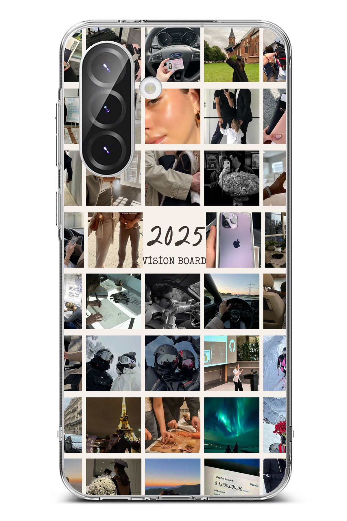 TechTree Galaxy A36 Uyumlu 2025 Vision Board Hayal Panosu Tasarımlı Şeffaf Silikon Kılıf