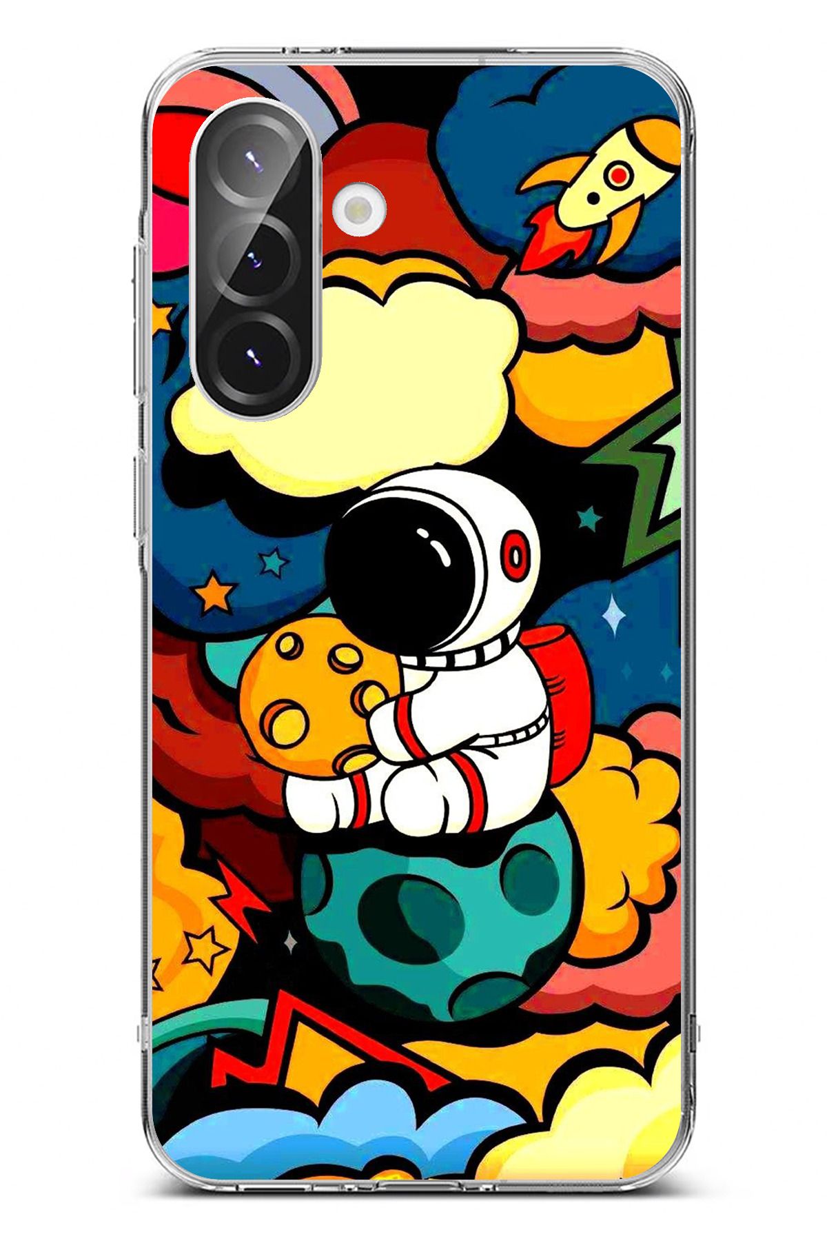 TechTree Galaxy A36 Uyumlu Renkli Astronot Tasarımlı Şeffaf Silikon Kılıf