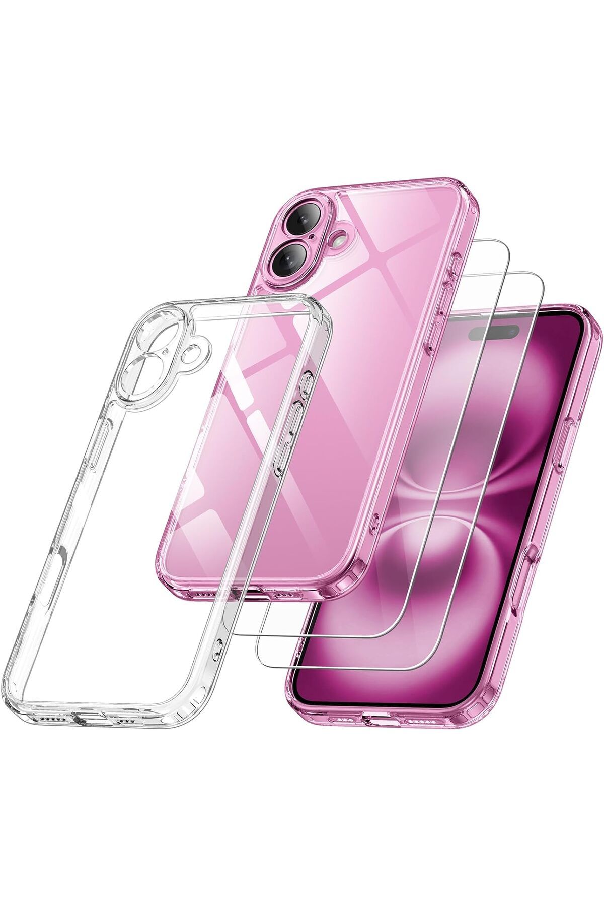Rivor Apple iPhone 16 Uyumlu Kılıf Kamera Çıkıntılı Şeffaf İnce Silikon Kapak + 9H Ekran Koruyucu Set