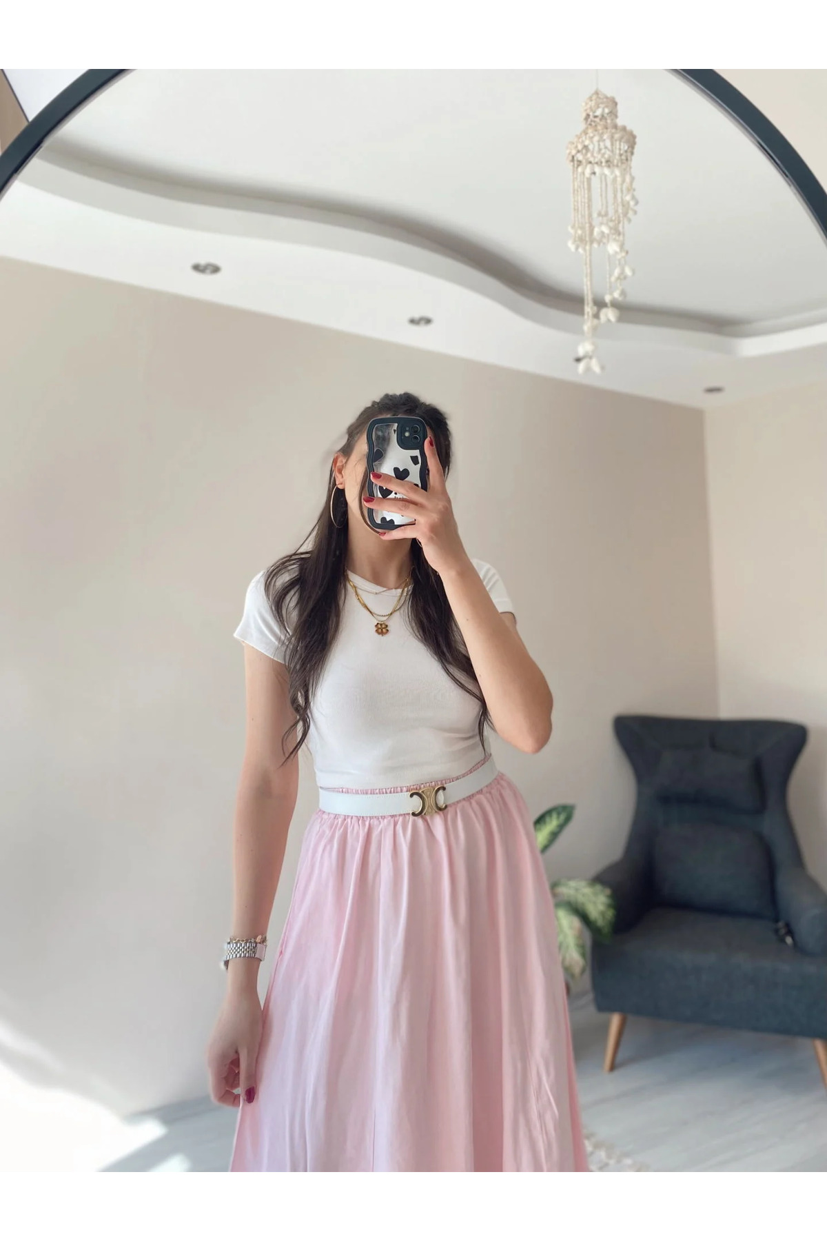 Hacer Balcı  Lyocell Beli Lastikli Çift Cepli Uzun Etek - Görsel 2