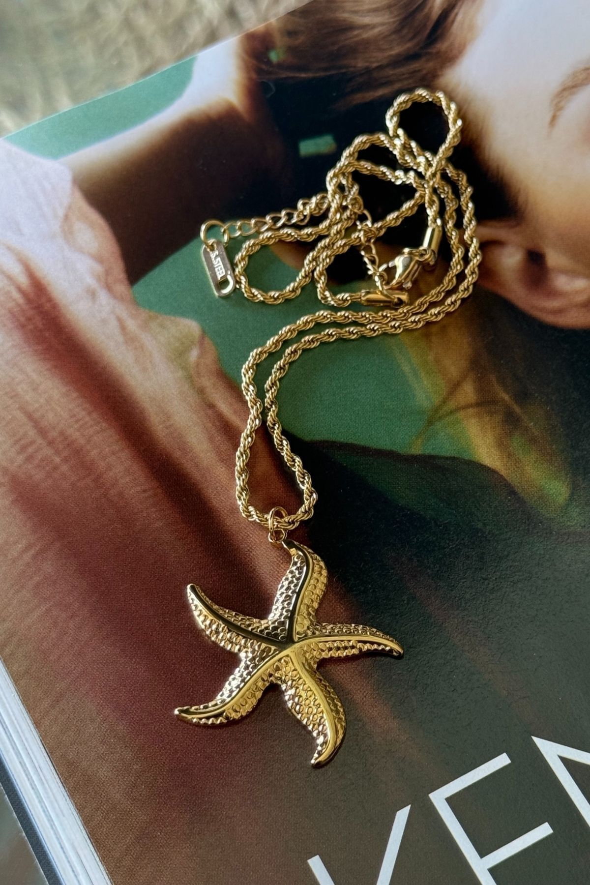 Trendy Butik Çelik Burgu Zincirli Deniz Yıldızı Kolye