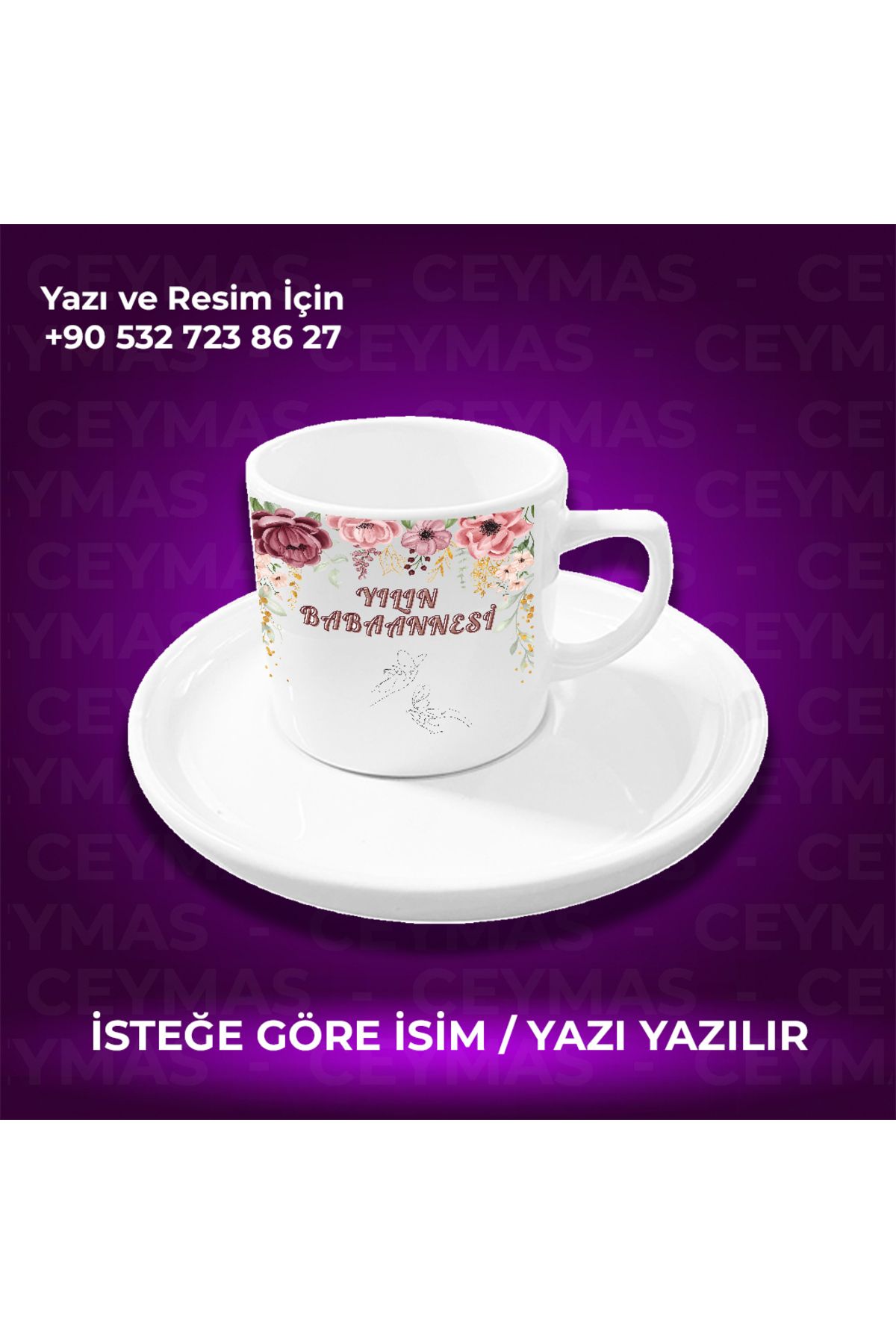 Ceymas Hediyelik Kişiye Özel İsimli Yılın Babaannesi Hediyelik Renkli Kupa Bardak