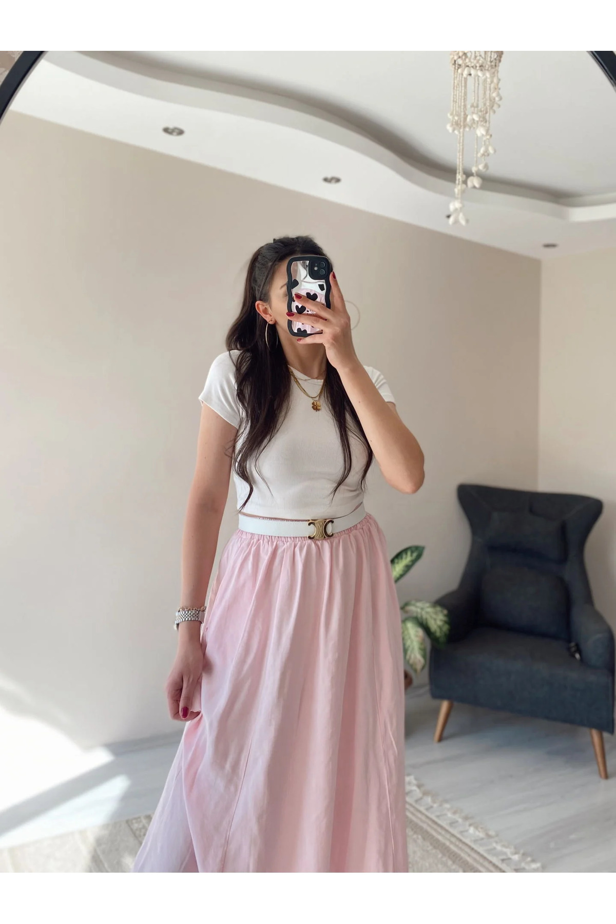 Hacer Balcı  Lyocell Beli Lastikli Çift Cepli Uzun Etek - Görsel 3