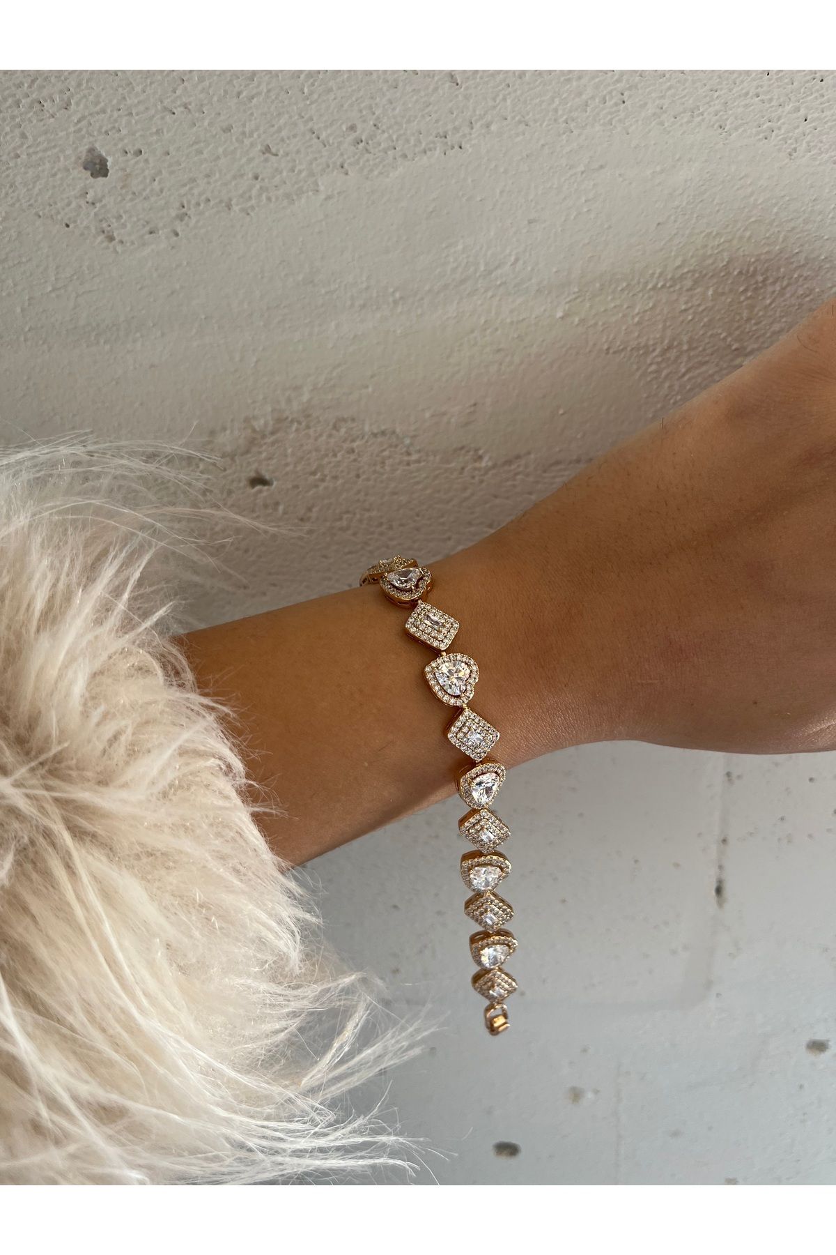XUPING JEWELRY Zirkon Taşlı Bronz Renk Kare Kalp Model Bileklik