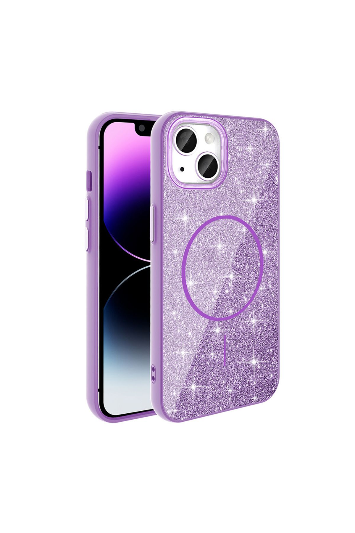 batuteknoloji Apple iPhone 13 Kılıf M-safe Şarj Özellikli Parlayan Simli Zore Okso Kapak