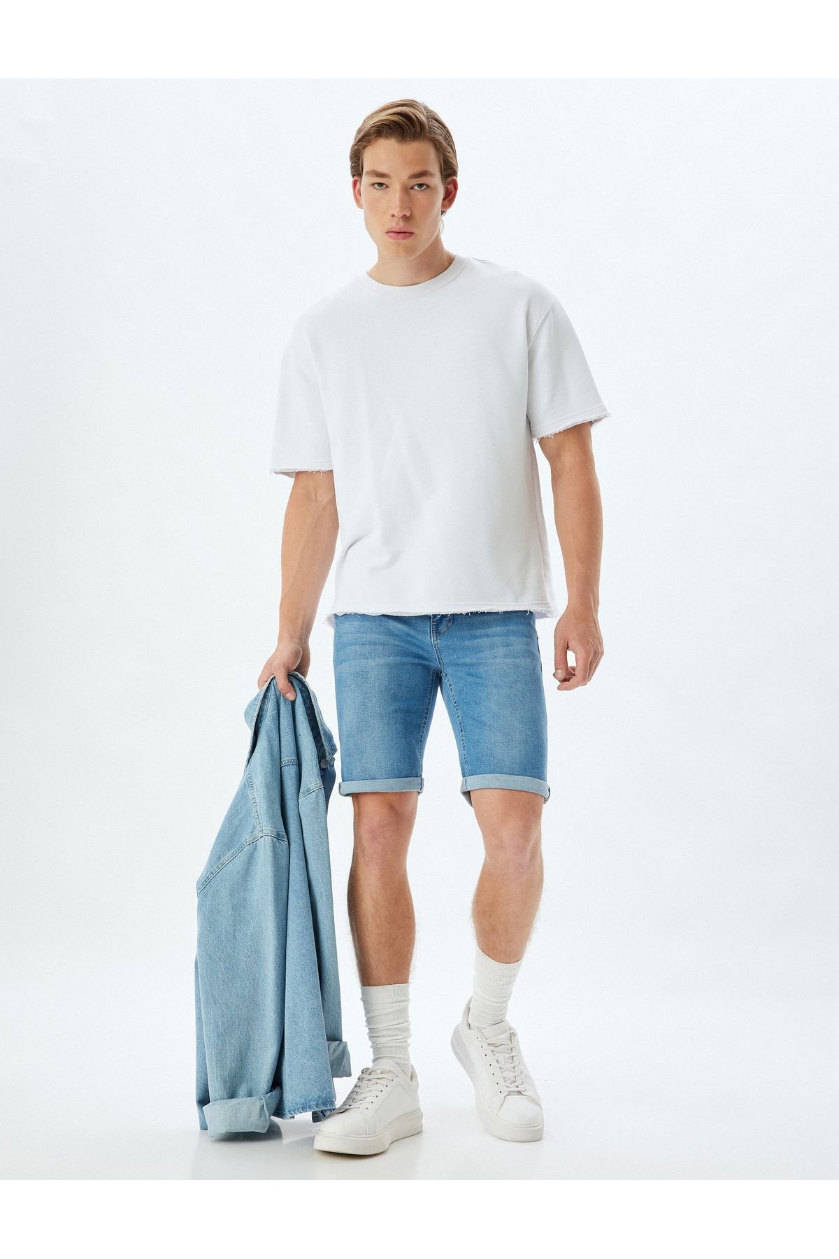 Koton Yeni Sezon Slim Fit Kot Şort Bermuda Cep Detaylı Pamuklu