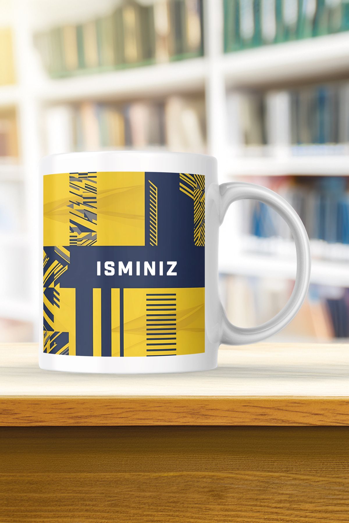 Second Life Sarı Lacivert Porselen Kupa Kişiye Özel Taraftar Baskılı Hediye Kupa Kahve Bardak Mug