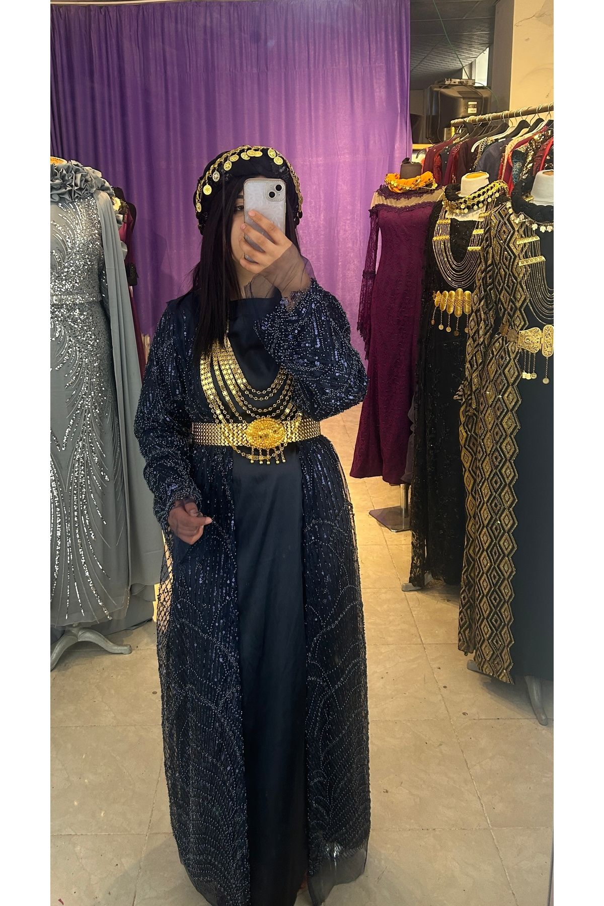 ABAYLAR Lacivert Taşlı kaftan