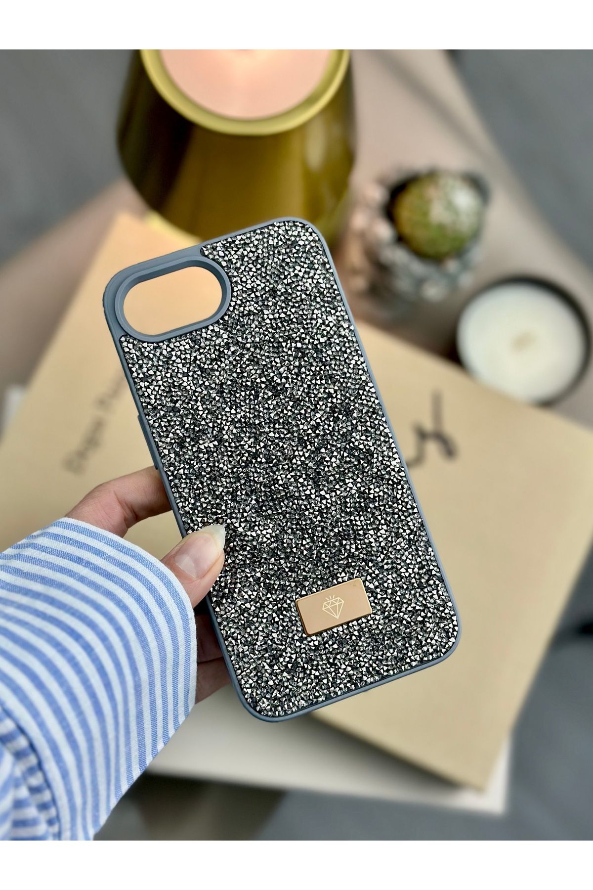 Go Aksesuar Iphone 16E Uyumlu ELMAS Tasarımlı Taşlı Işıltılı Parlak Pırlanta Silikon Kılıf
