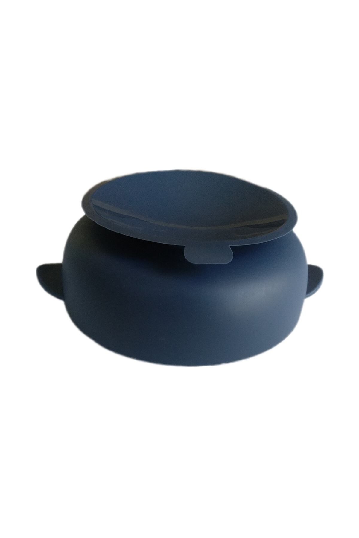 jojobebek-Silicone Feeding Set Silicone Vacuum Lid Baby Bowl, Apron, Fork-Spoon / Navy Blue 3