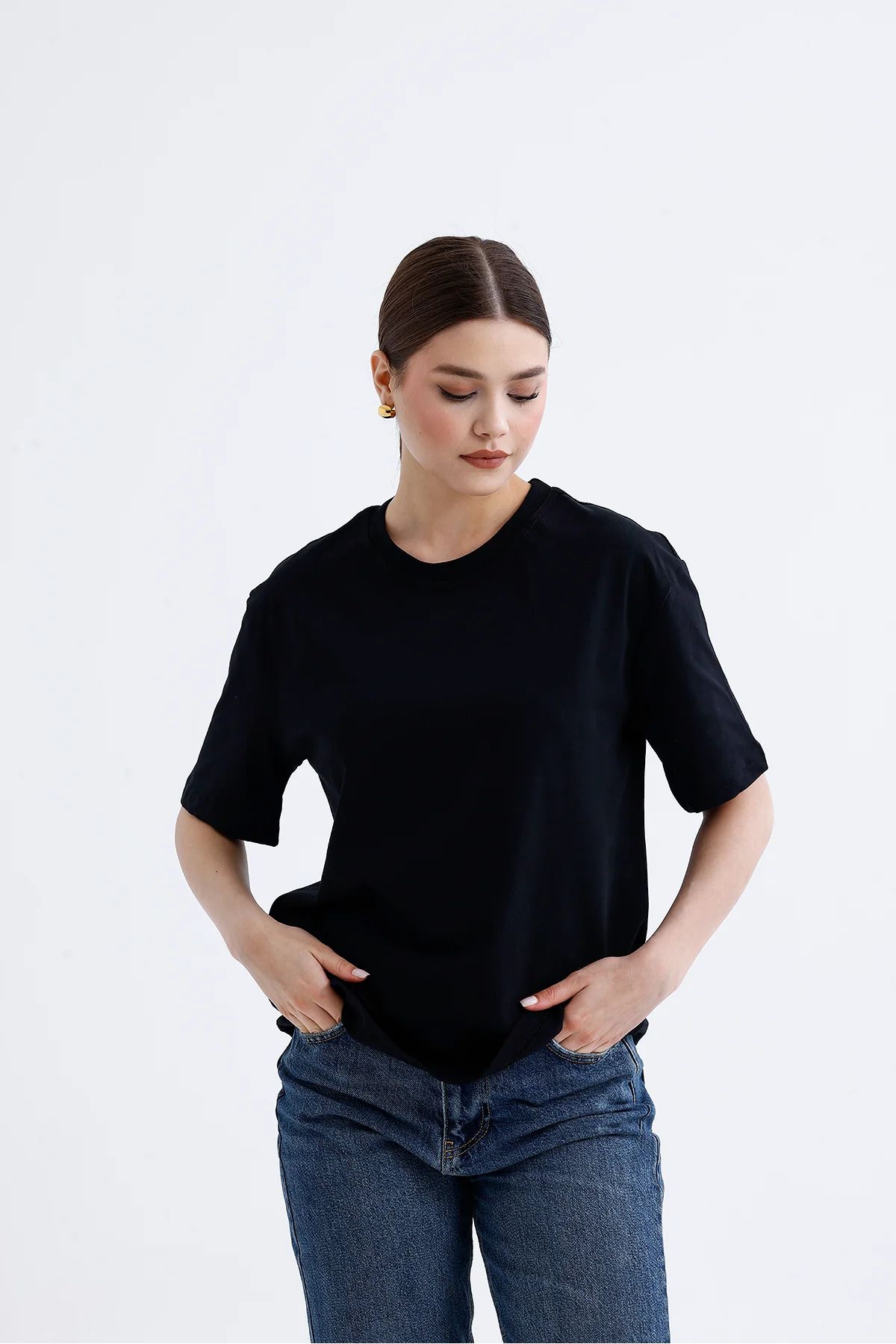 monepure Kadın Oversize Tişört – Pamuklu Esnek Kumaş Rahat Stil