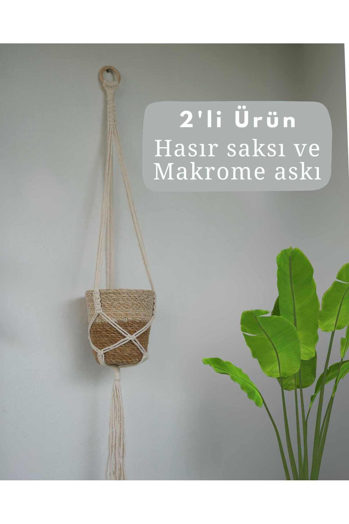 Mina Souvenir 15 CM HASIR SAKSI VE 65 CM MAKROME SAKSILIK ASKISI BİR ARADA .(İKİ ÜRÜN BERABER SAKSI VE ASKISI)