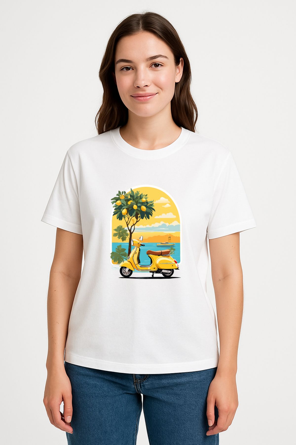 Let's Wear Moto Baskılı Baskılı Bisiklet Yakalı Premium Kadınlar Için Tshirt