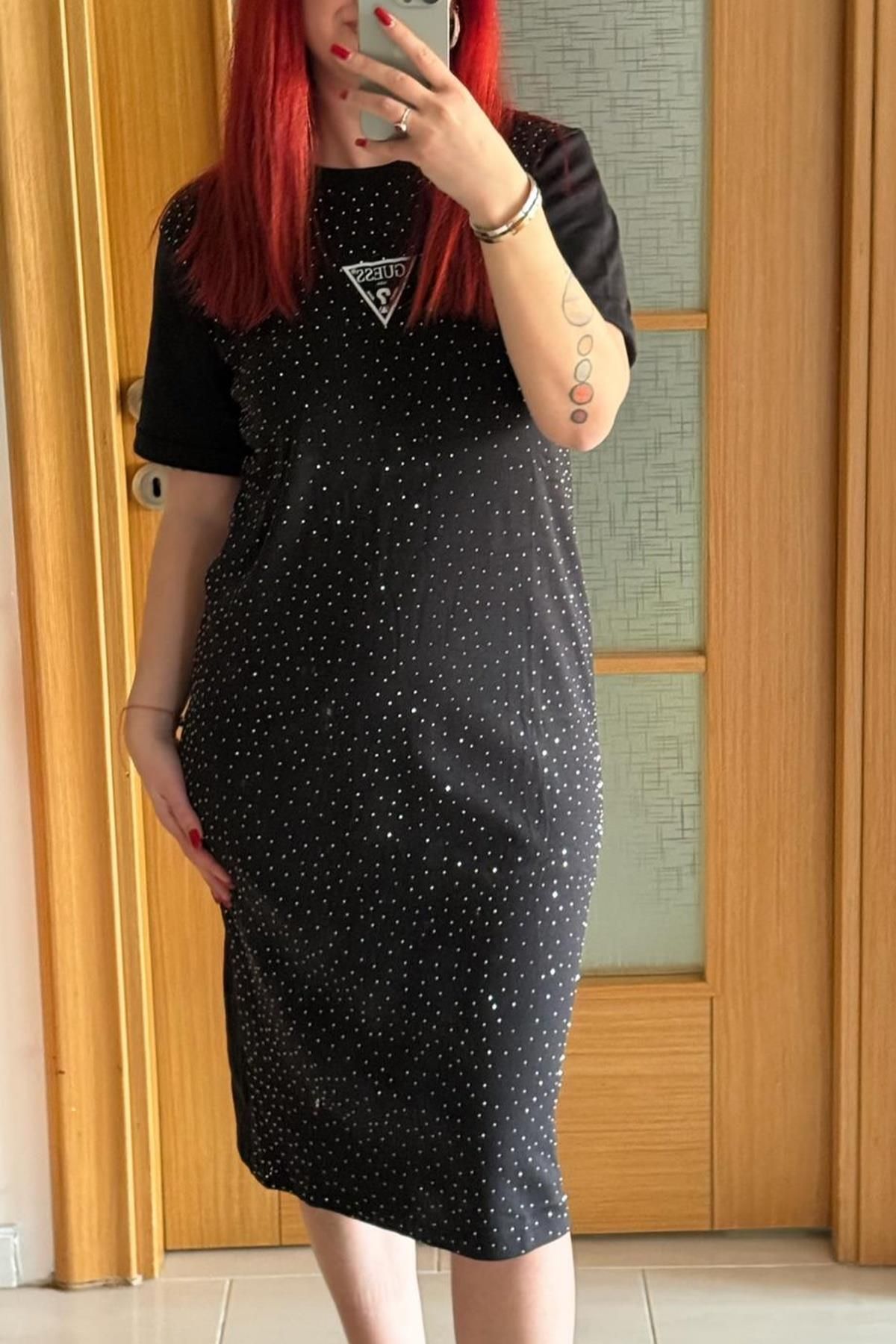 Derya butik Siyah Serpme Taşlı Elbise