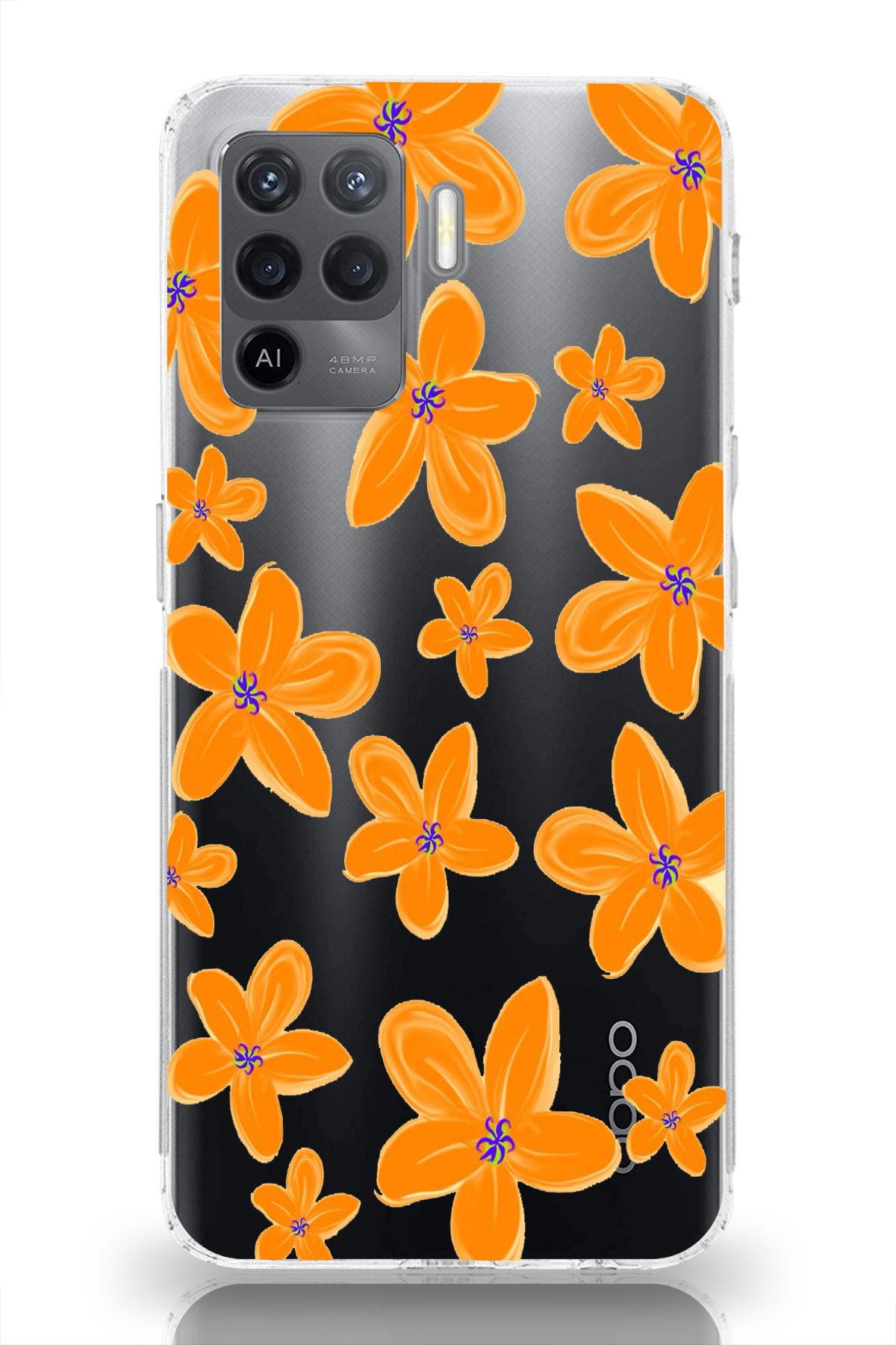 moonset Oppo Reno 5 Lite Uyumlu Çiçek Tasarımlı Baskılı Şeffaf Telefon Kılıfı