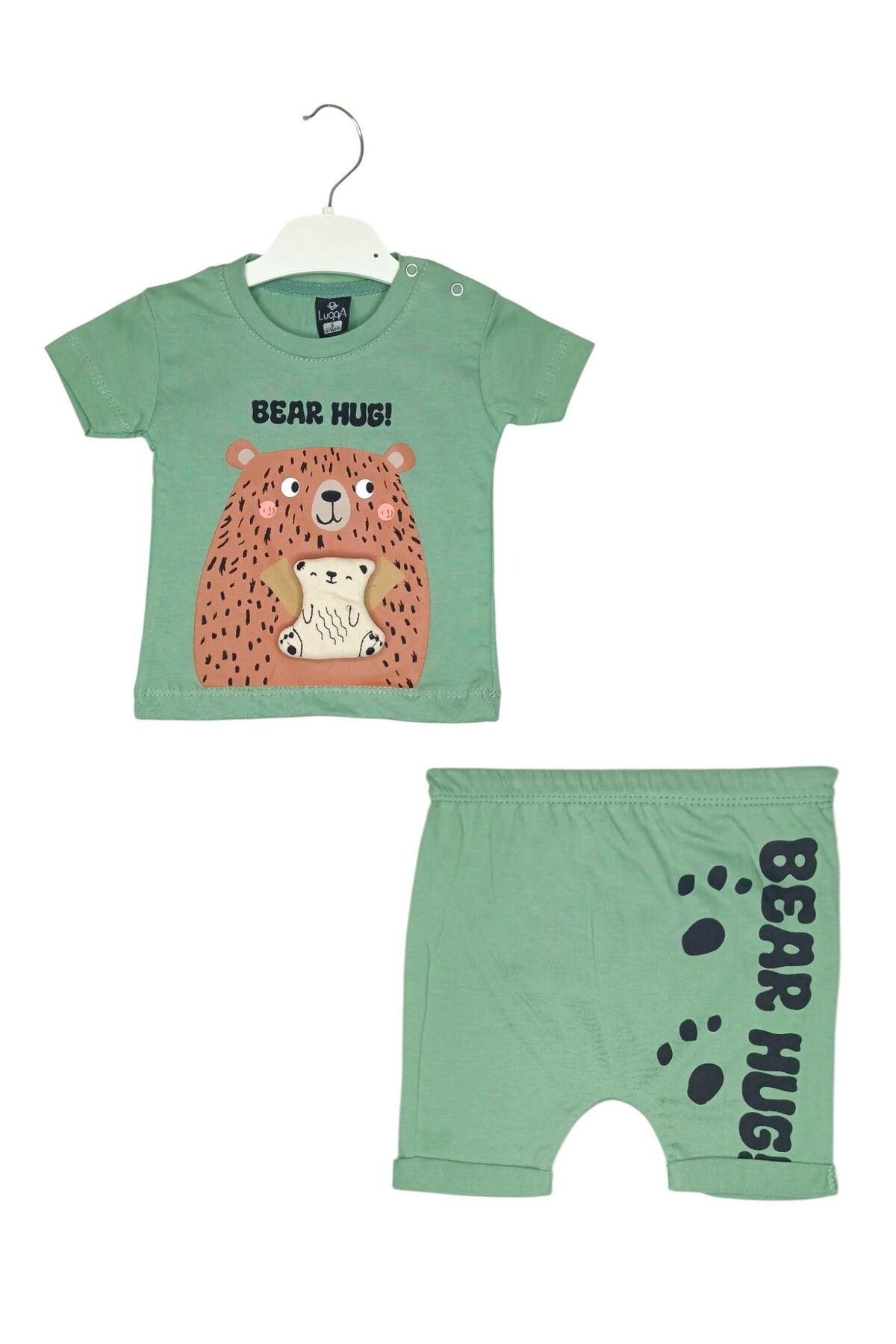 For My Baby Luqqa- Erkek Bebek 2'li Alt Üst Takım Yeşil T-shirt Baskılı Tshirt Patch Detaylı Tişört