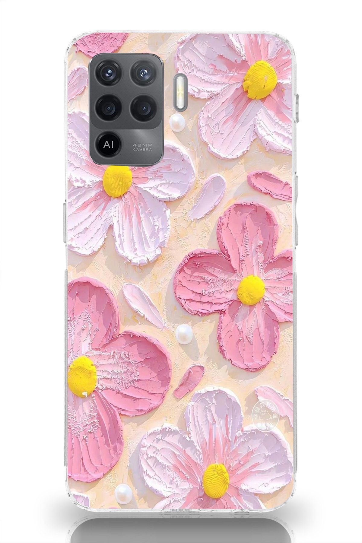 moonset Oppo Reno 5 Lite Uyumlu Pastel Çiçek Tasarımlı Baskılı Şeffaf Telefon Kılıfı