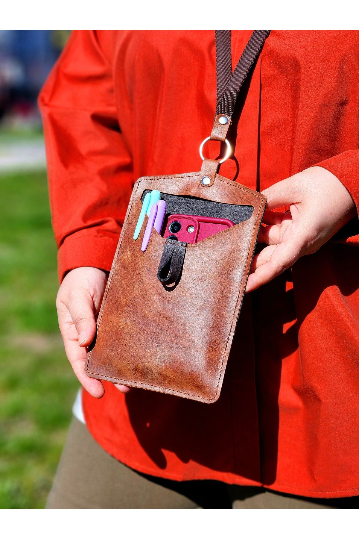 FH LEATHER GOODS Hakiki Deri ve Telefon çantası (22cmx14cm) (Kisiye Özel İsim)