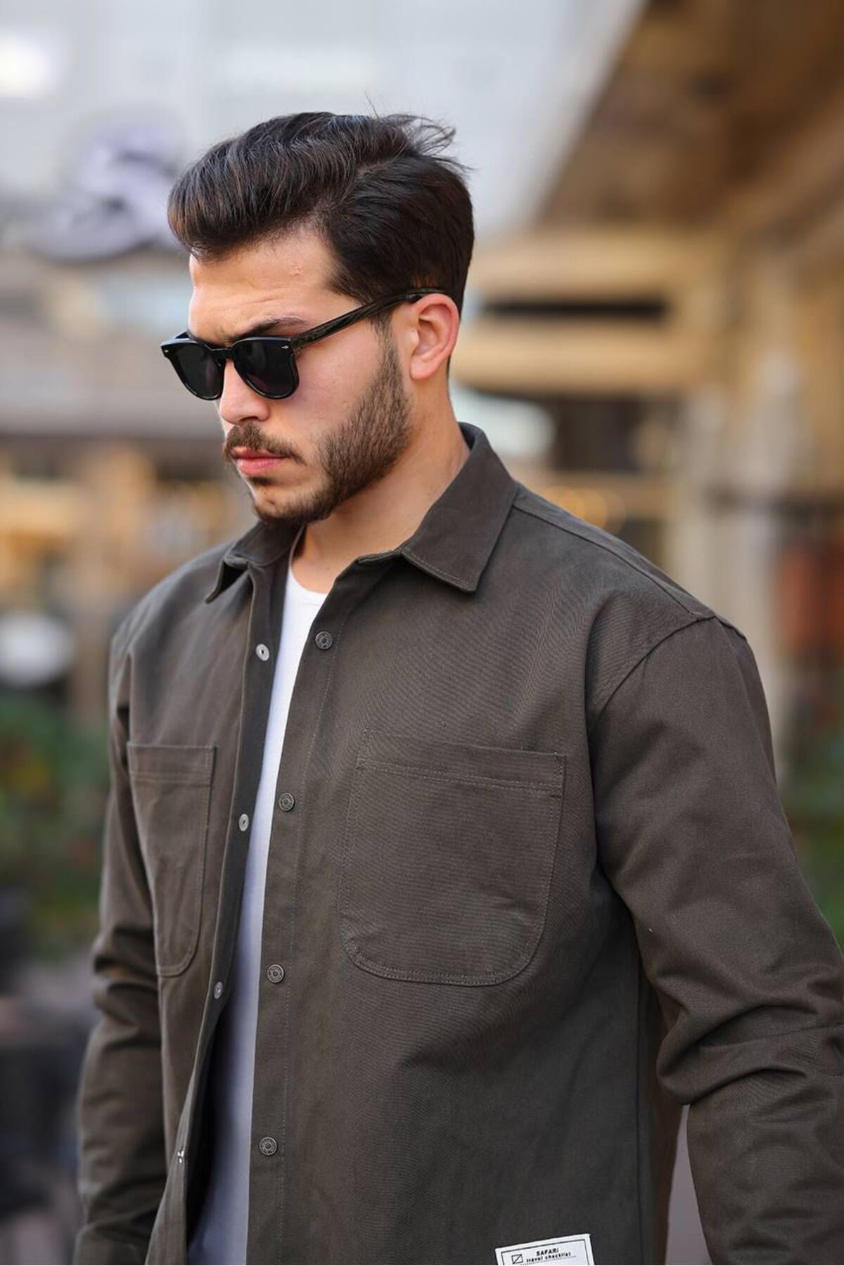 Alpha star Gabardin çift cepli oversize gömlek
