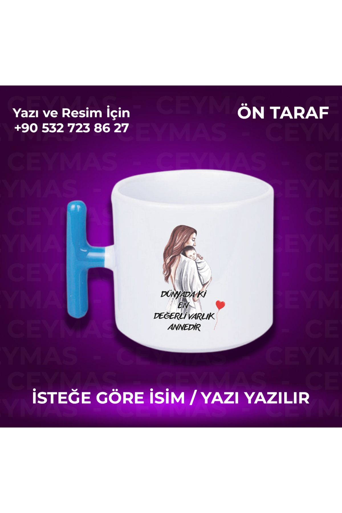 Ceymas Hediyelik Annelere Özel İsimli Anneler Günü Hediyelik Renkli Kupa Bardak