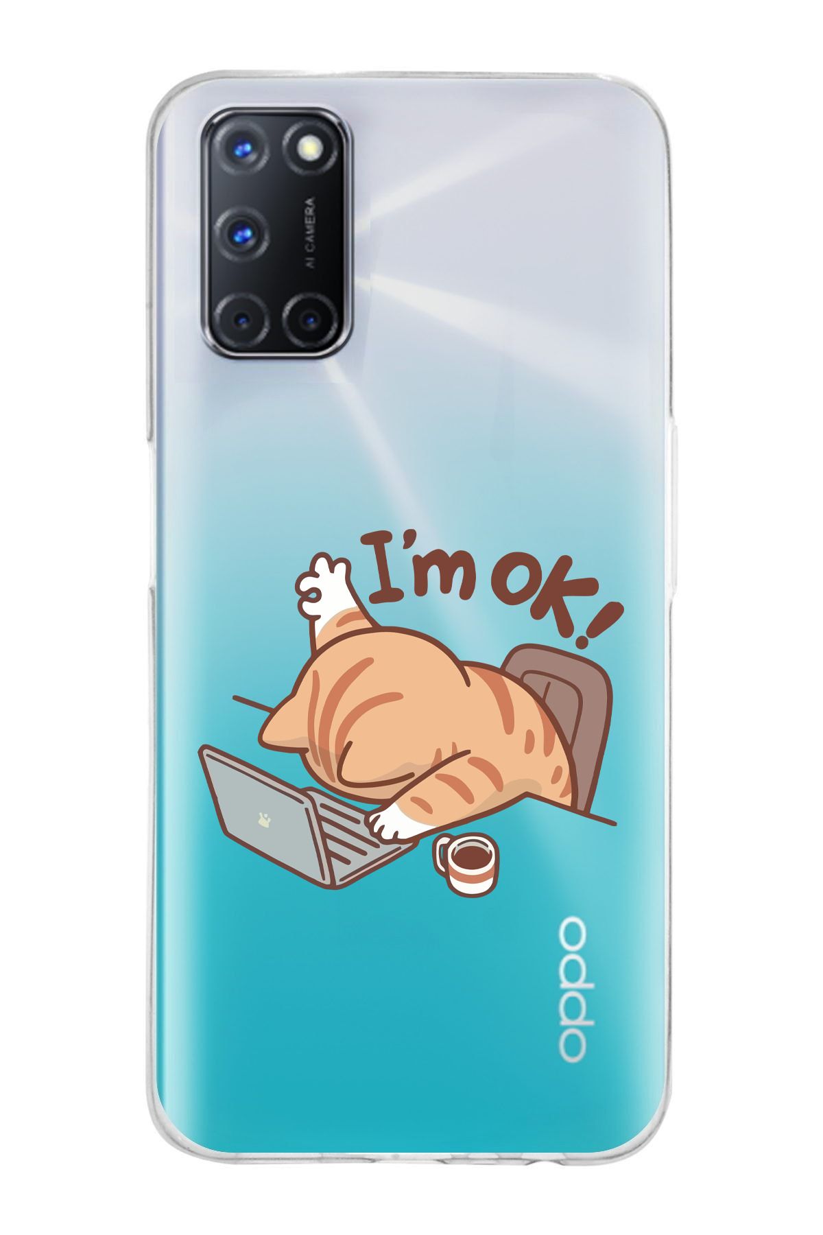 moonset Oppo A52 / A72 / A92 Uyumlu Sevimli Kedi Tasarımlı Baskılı Şeffaf Telefon Kılıfı