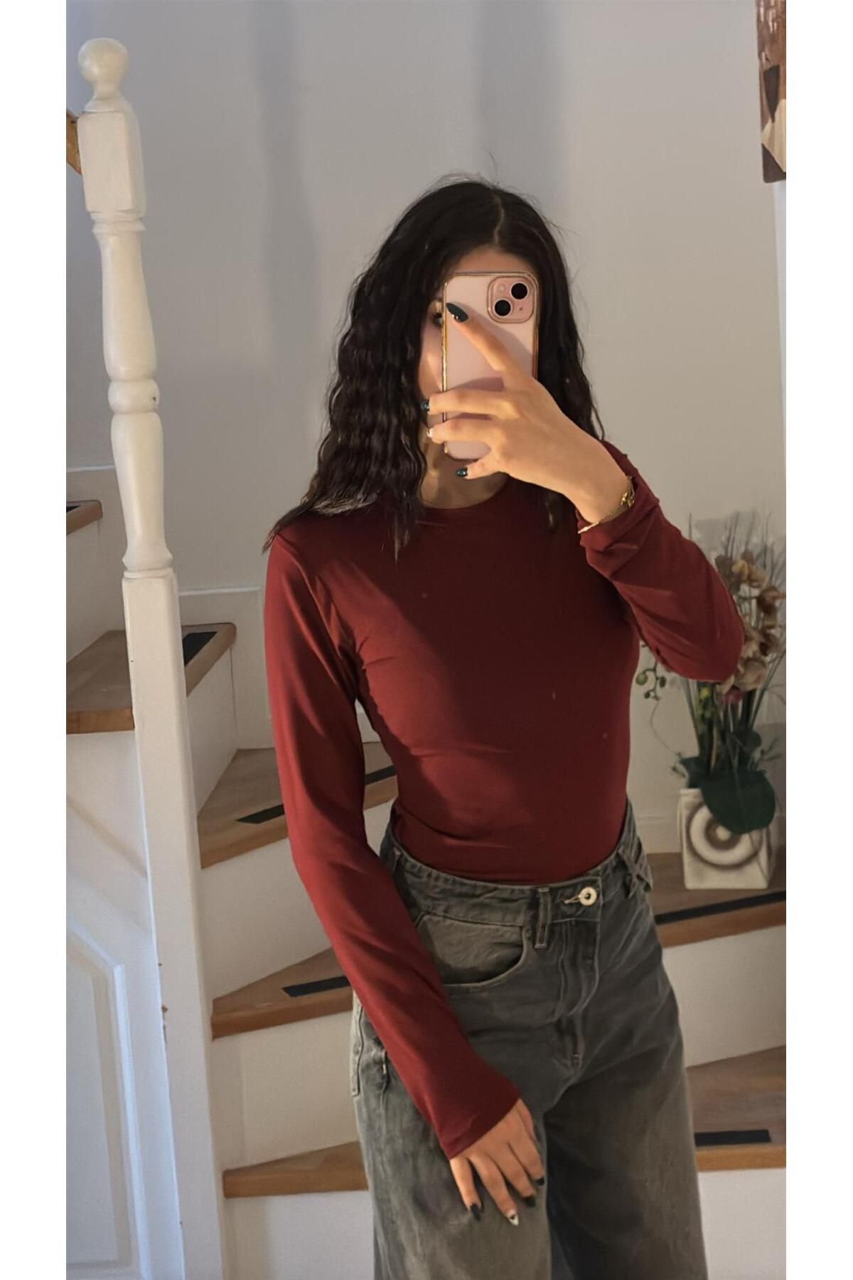 Rüyagibimoda Kadın bordo uzun kollu body