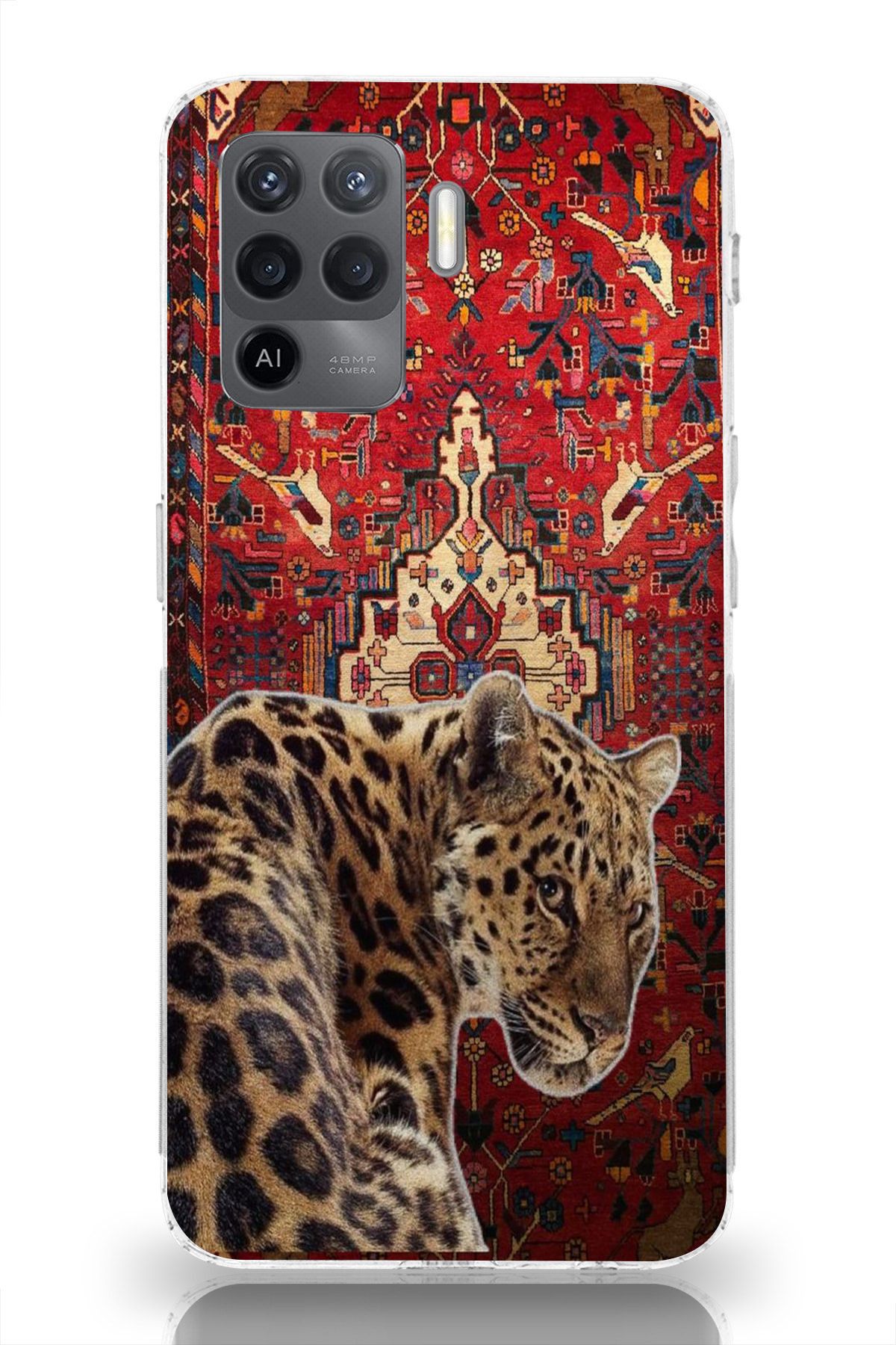 moonset Oppo Reno 5 Lite Uyumlu Leopar Tasarımlı Baskılı Şeffaf Telefon Kılıfı