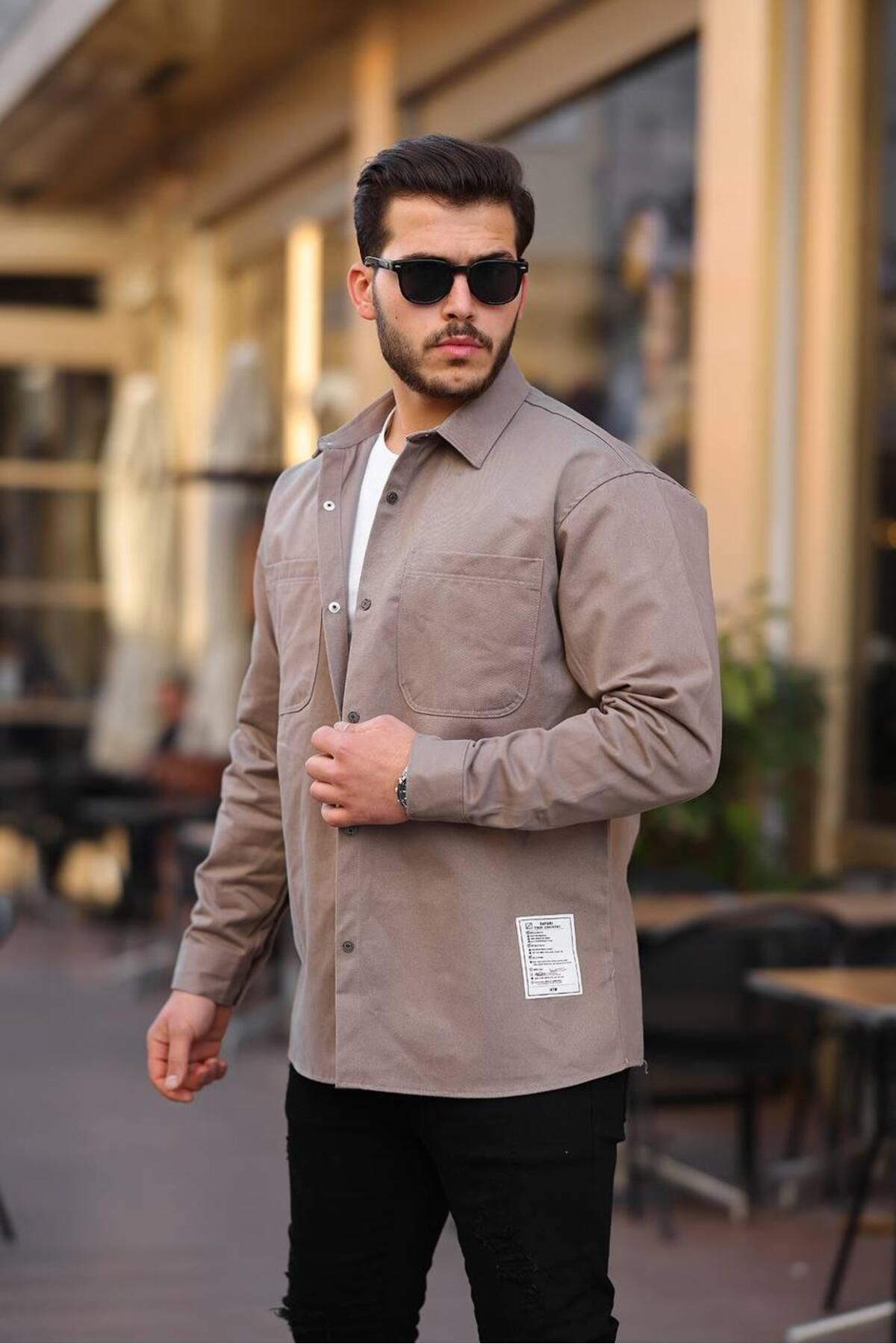 Alpha star Gabardin çift cepli oversize gömlek