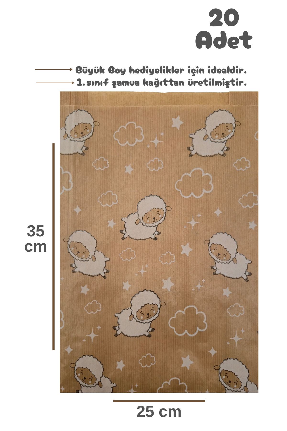 Dekals 20 Adet 25x35 Kuzu Desenli Bayram temalı Hediye Kutusu Poşeti