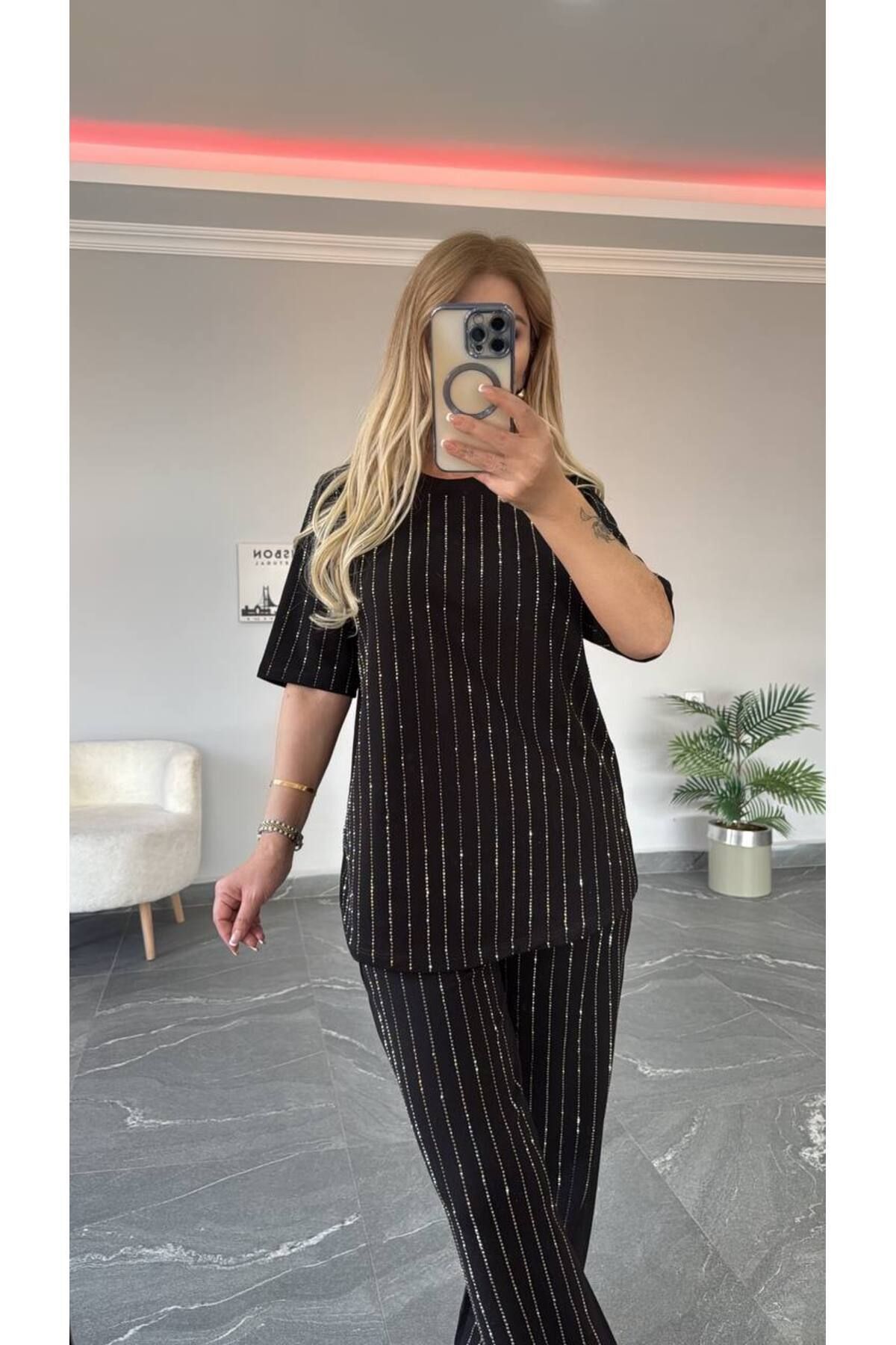 Butik Ayseba Kadın Siyah Taşlı Alt Üst Takım