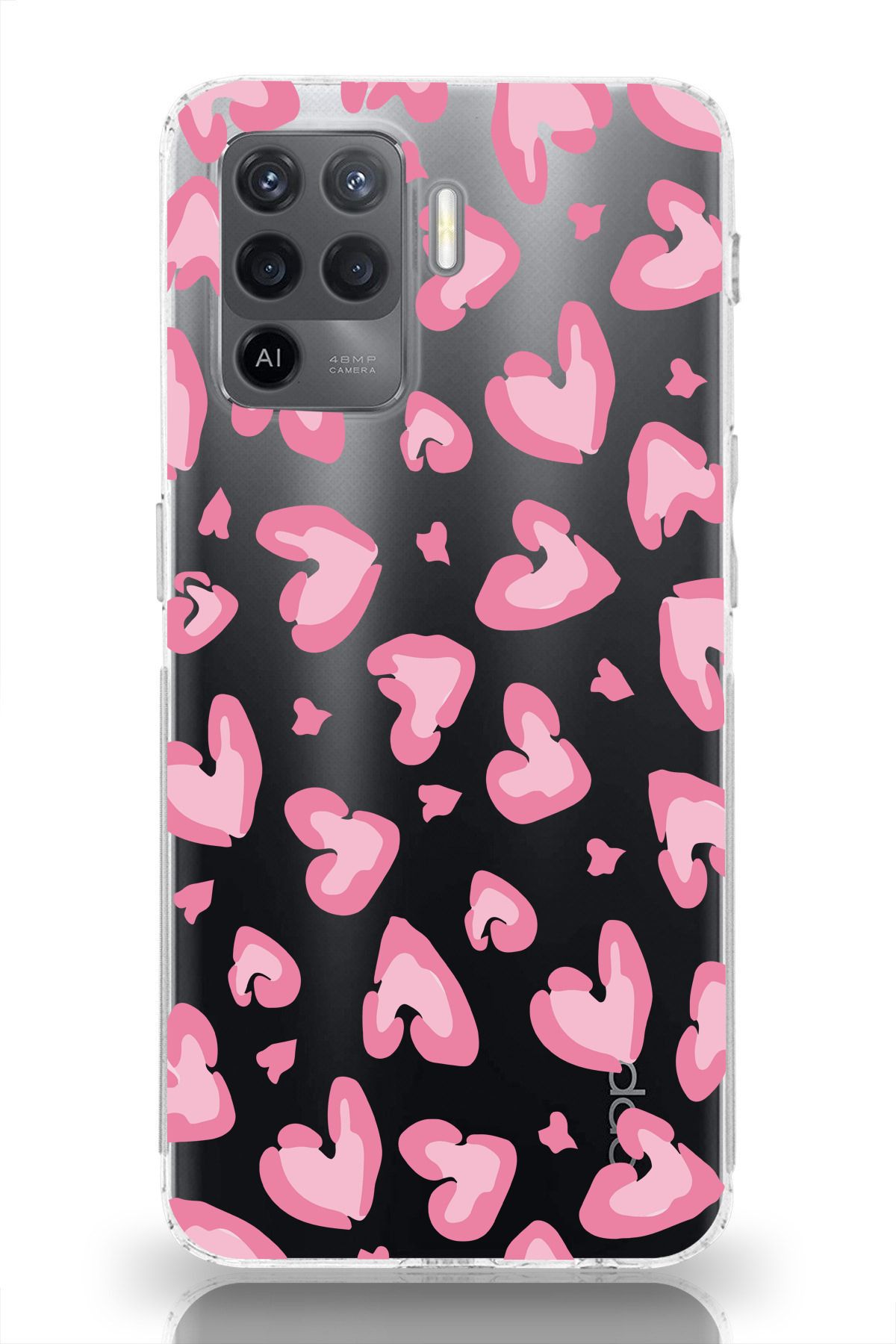 moonset Oppo Reno 5 Lite Uyumlu Leopar Kalpler Tasarımlı Baskılı Şeffaf Telefon Kılıfı